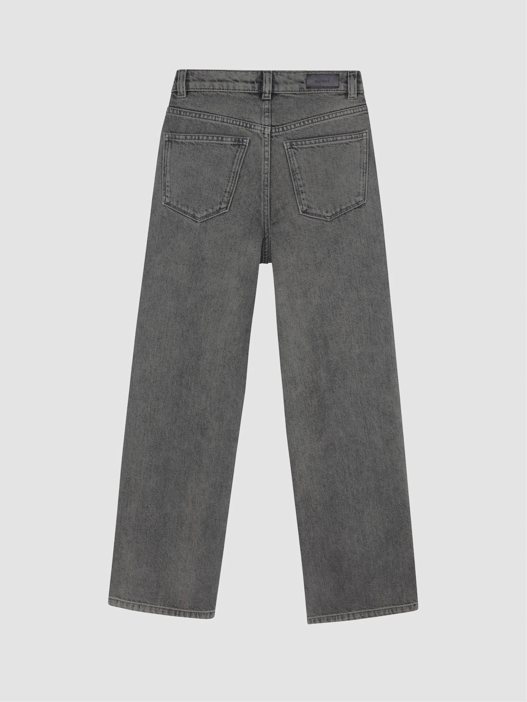DL1961 boys' Mason wide-leg jeans in washed olive-grey 'Character Green', flat back view