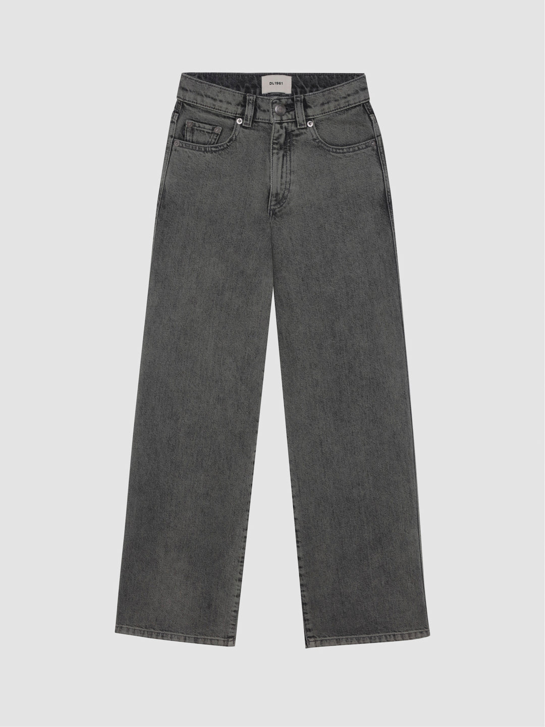 DL1961 boys' Mason wide-leg jeans in washed olive-grey 'Character Green', flat front view