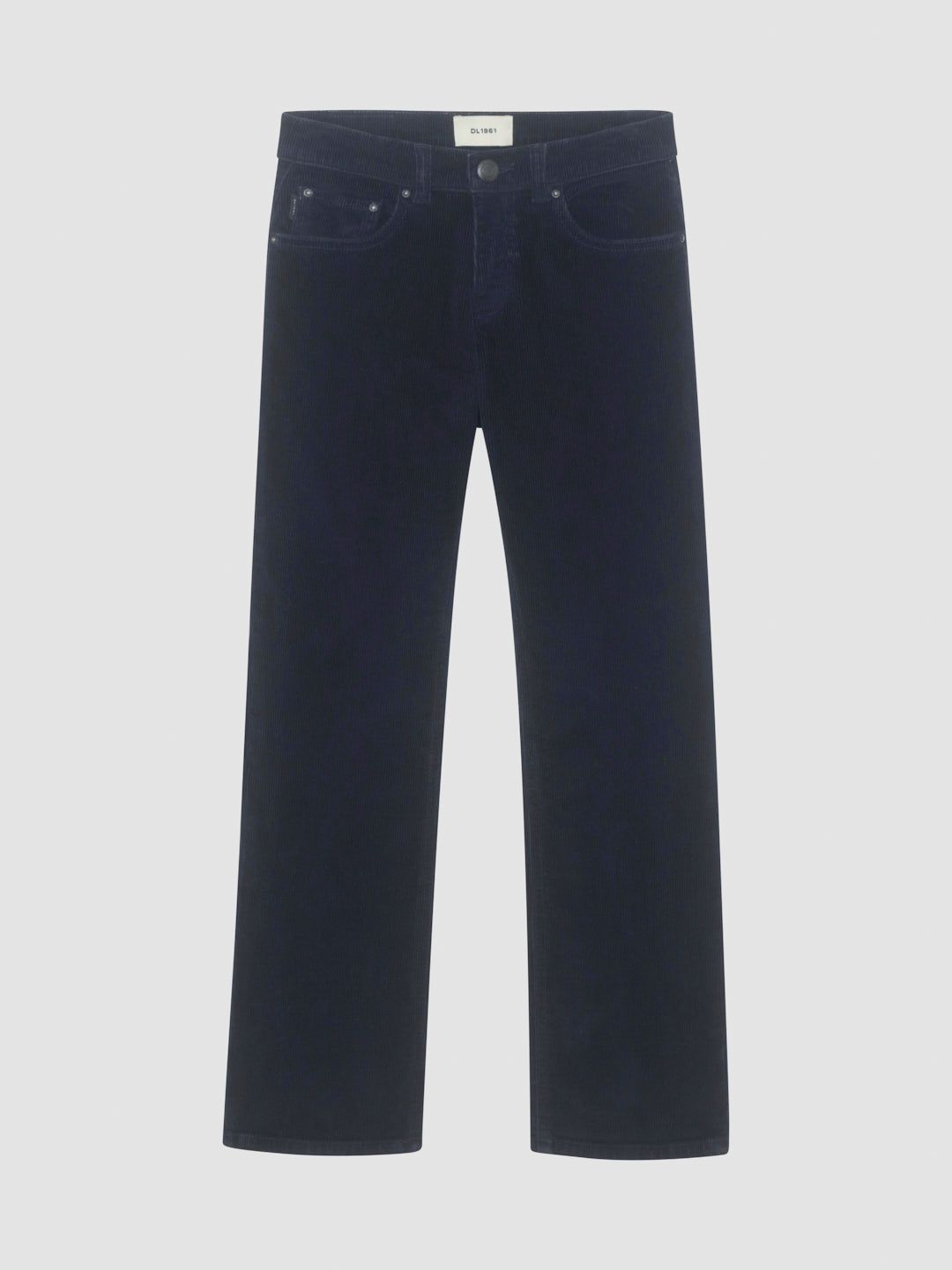 DL1961 boys' Benji straight corduroy pants in dark navy 'Skyline', flat front view