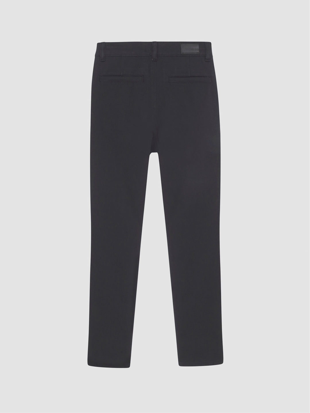 DL1961 boys' Brady Slim chino pants in black 'Black Onyx', welt back pockets, flat back view.