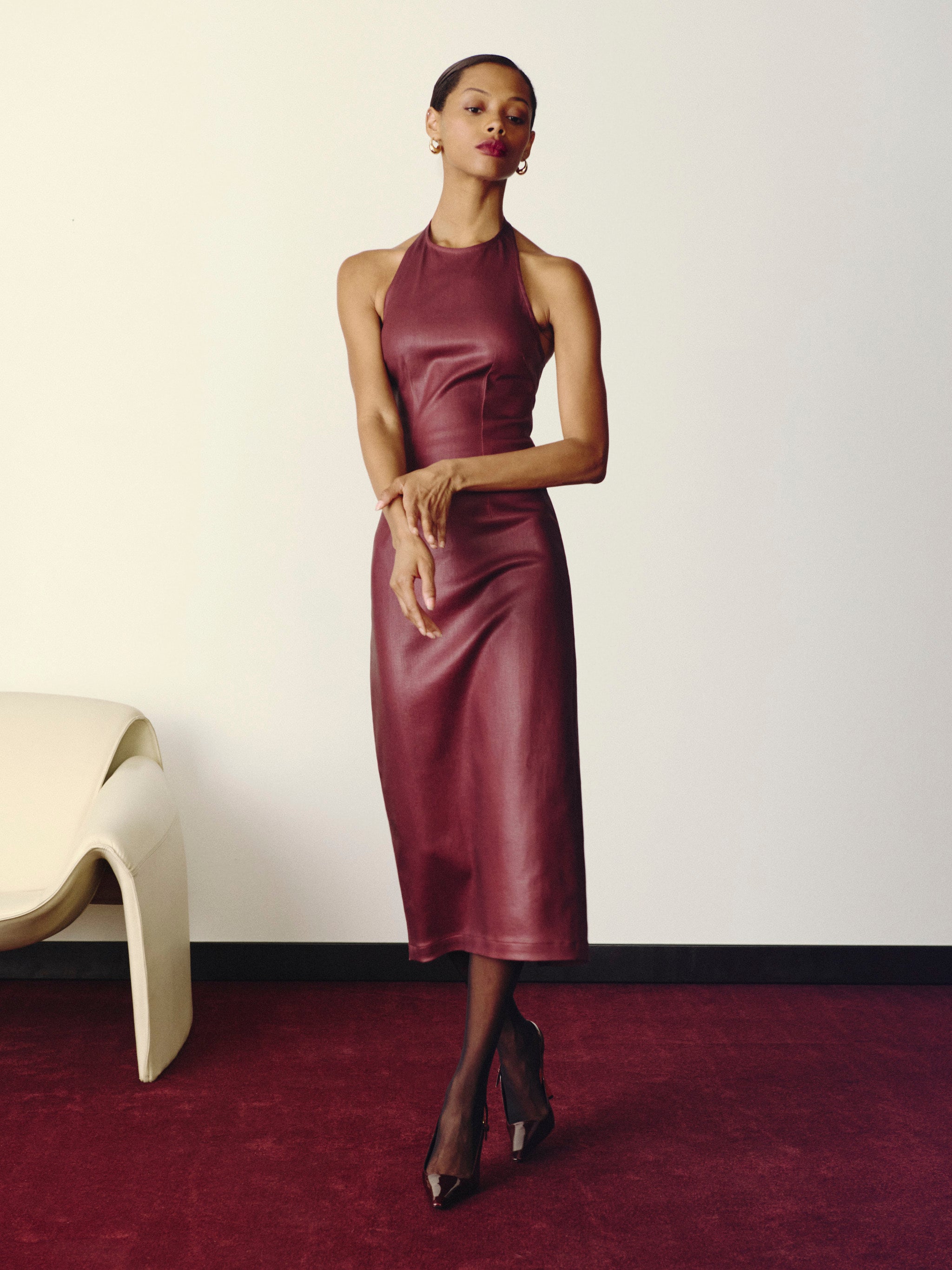 Esme Dress Halter Midi | Saffron Coated