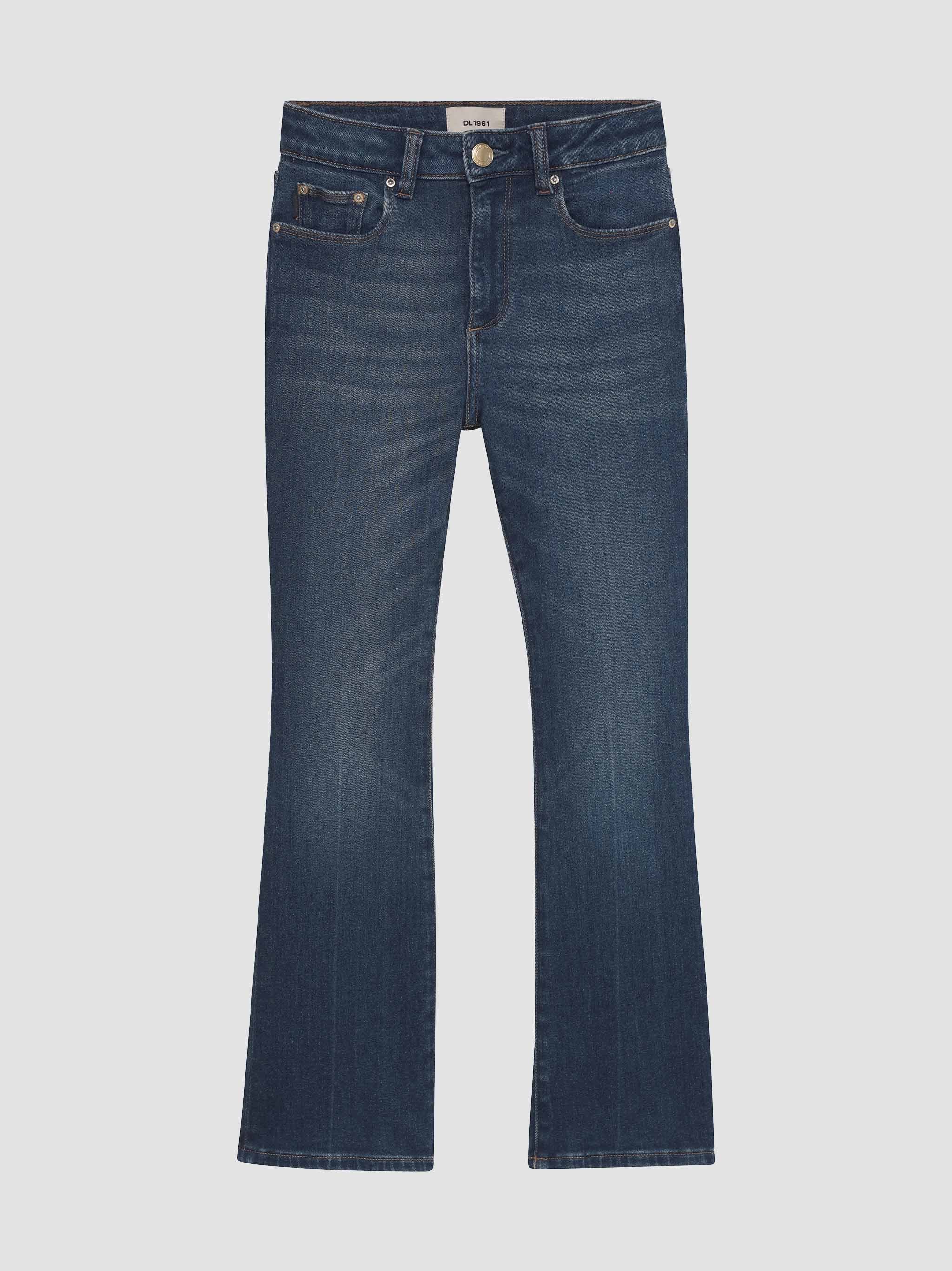 Blue jeans on a light gray background