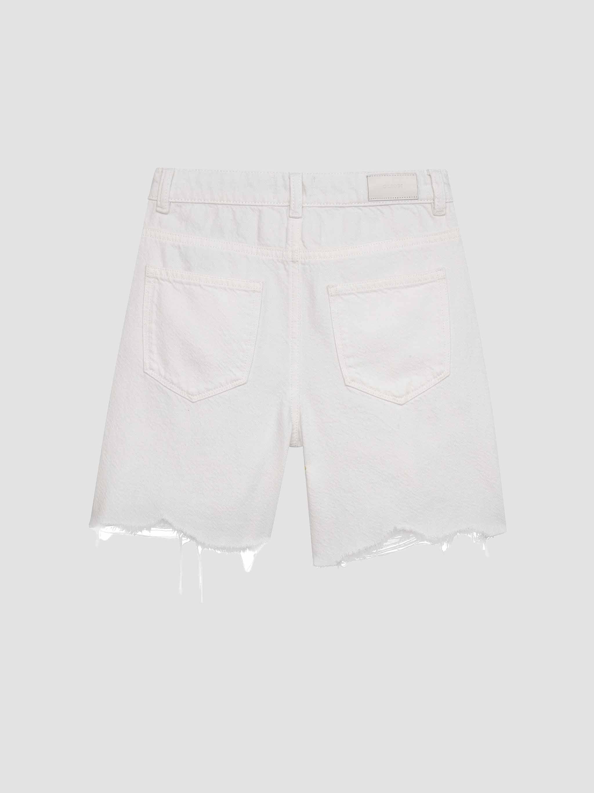 White denim shorts on a light gray background