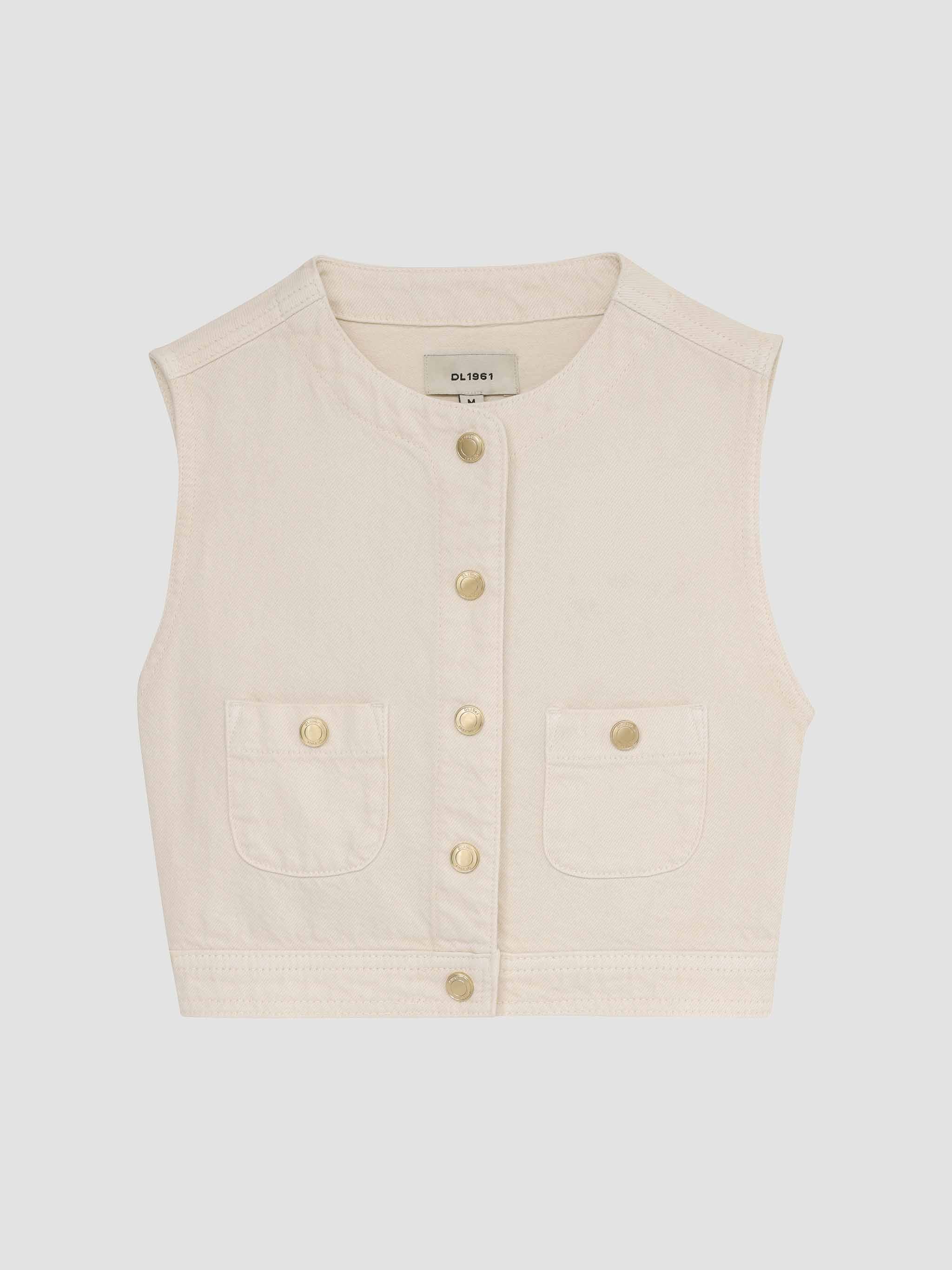 Beige vest with gold buttons on a white background