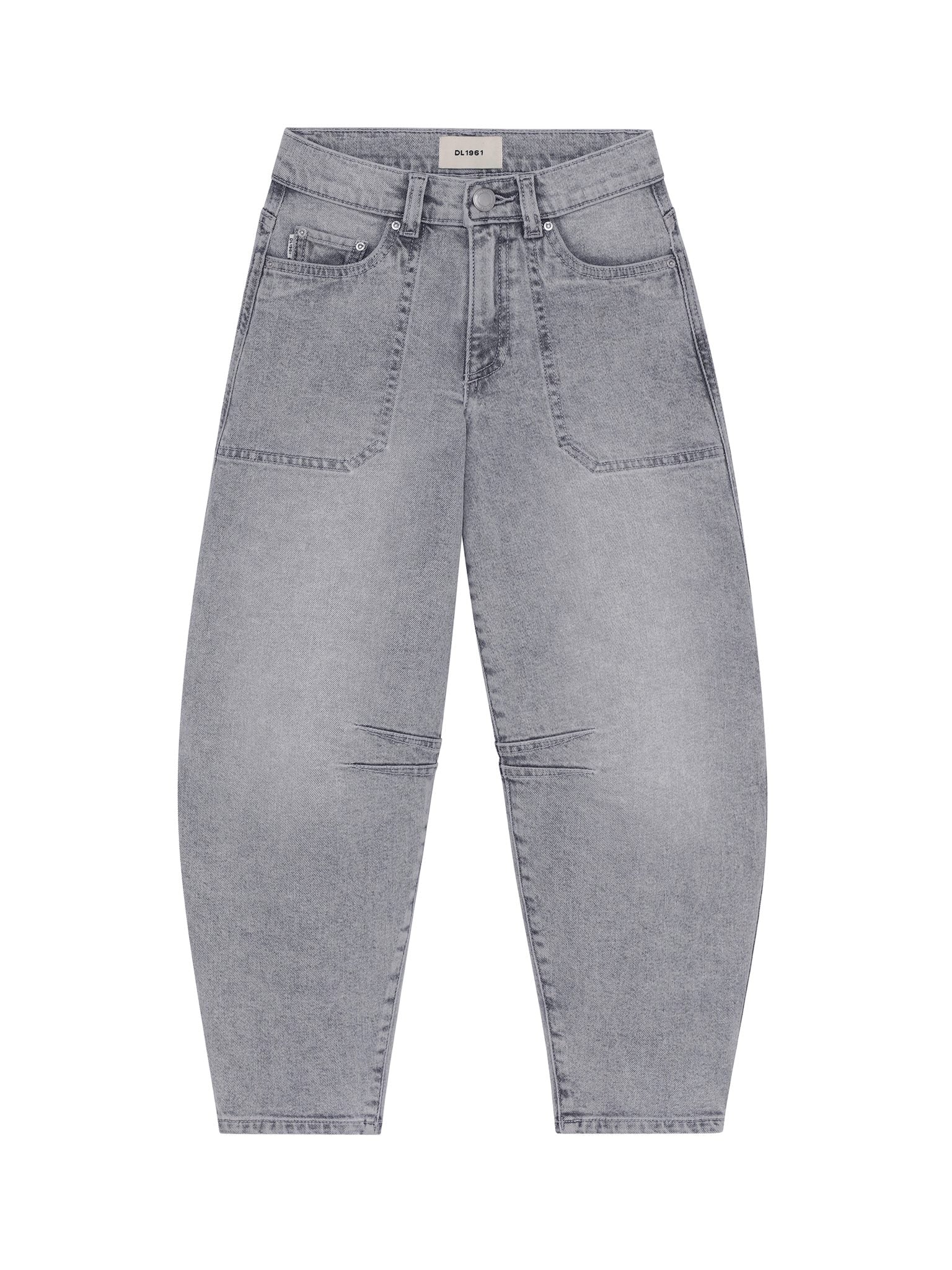DL1961 Kids girls' Kenzy barrel jeans in Moonlight Mist, ghost product image, front view
