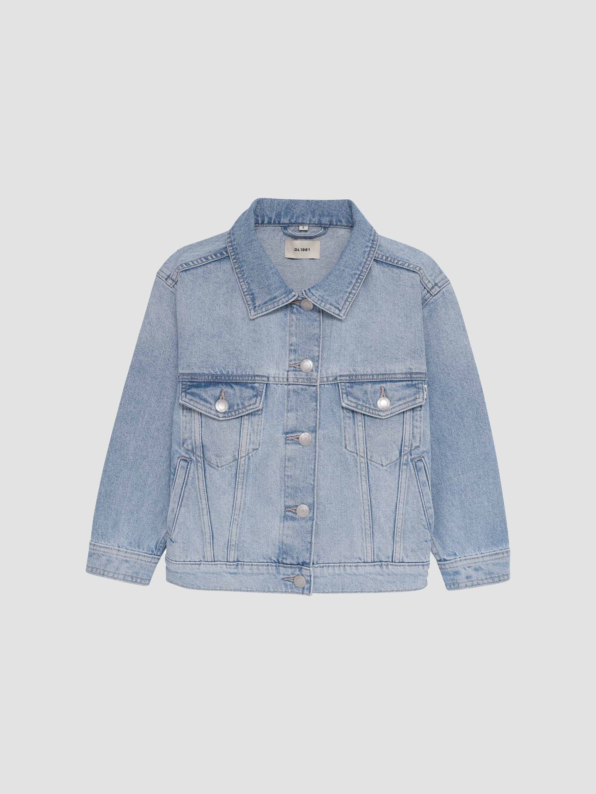 Light blue denim jacket on a light gray background