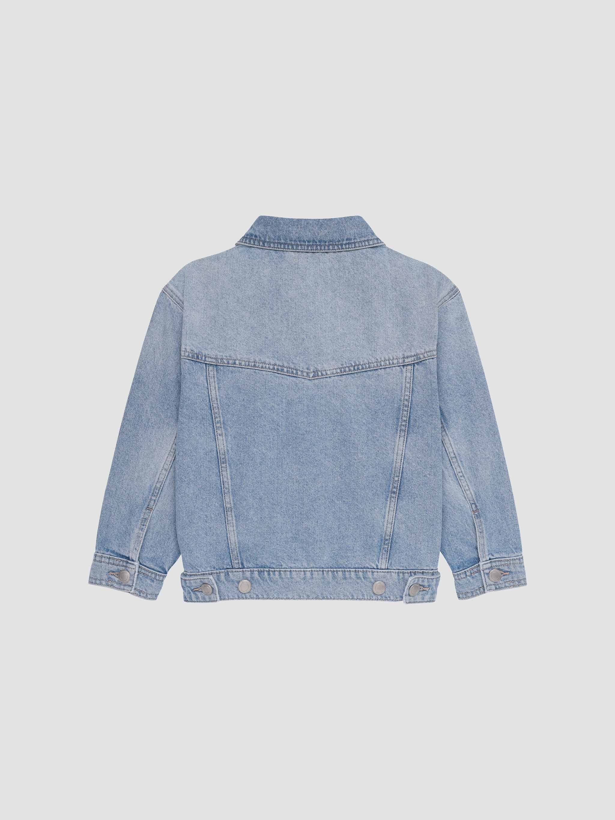 Light blue denim jacket on a light gray background
