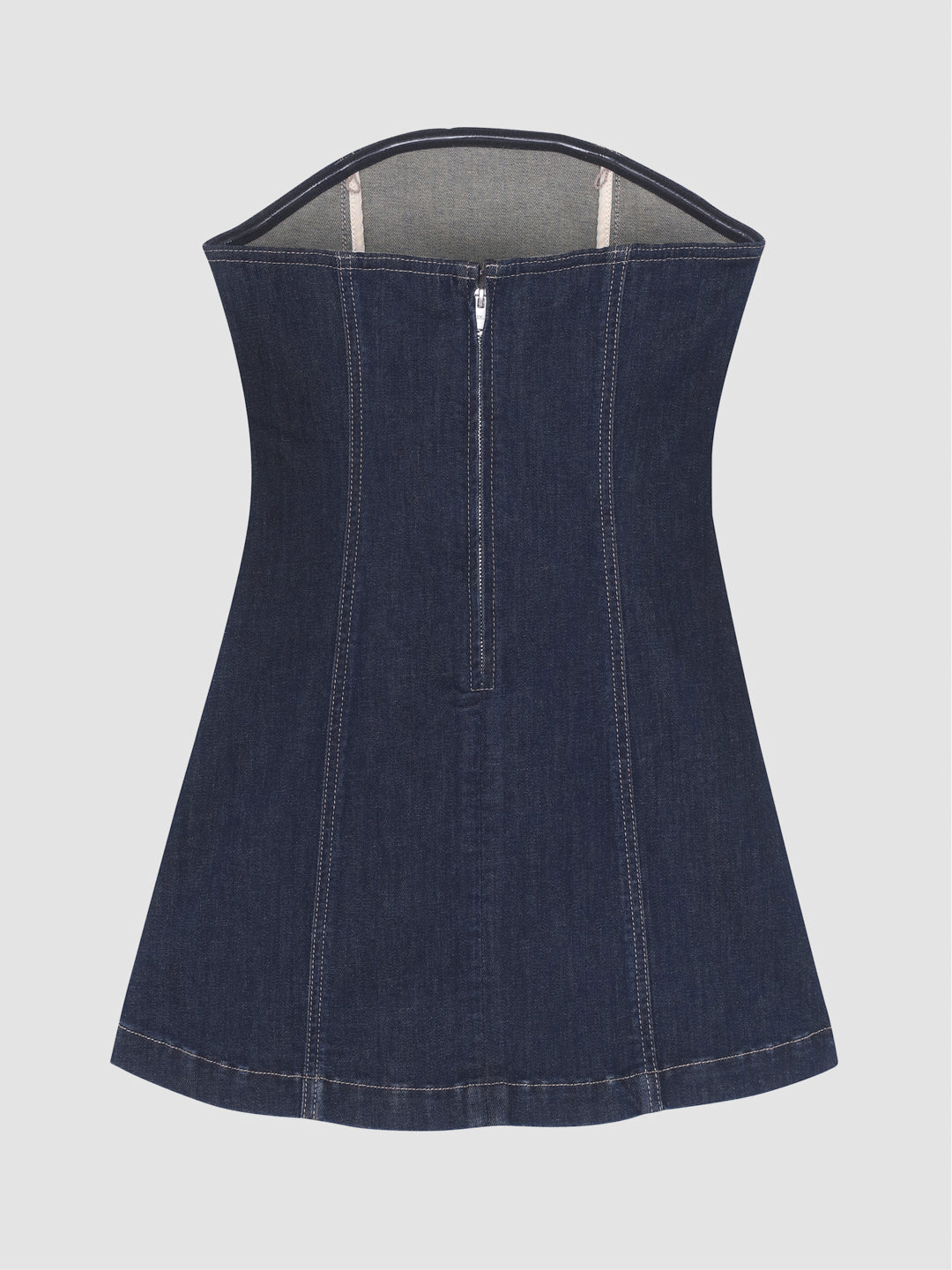DL1961 girls' Bety strapless denim dress in dark indigo 'Crescent Harbor', flat back view with center zipper.