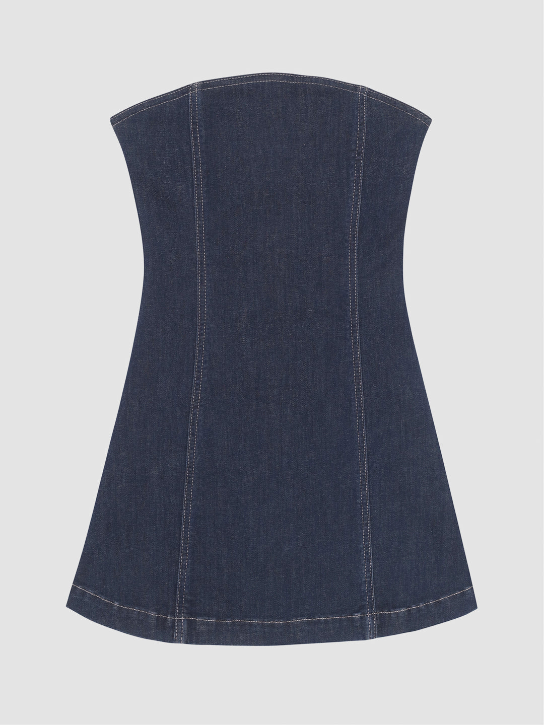 DL1961 girls' Bety strapless denim dress in dark indigo 'Crescent Harbor', flat front view.