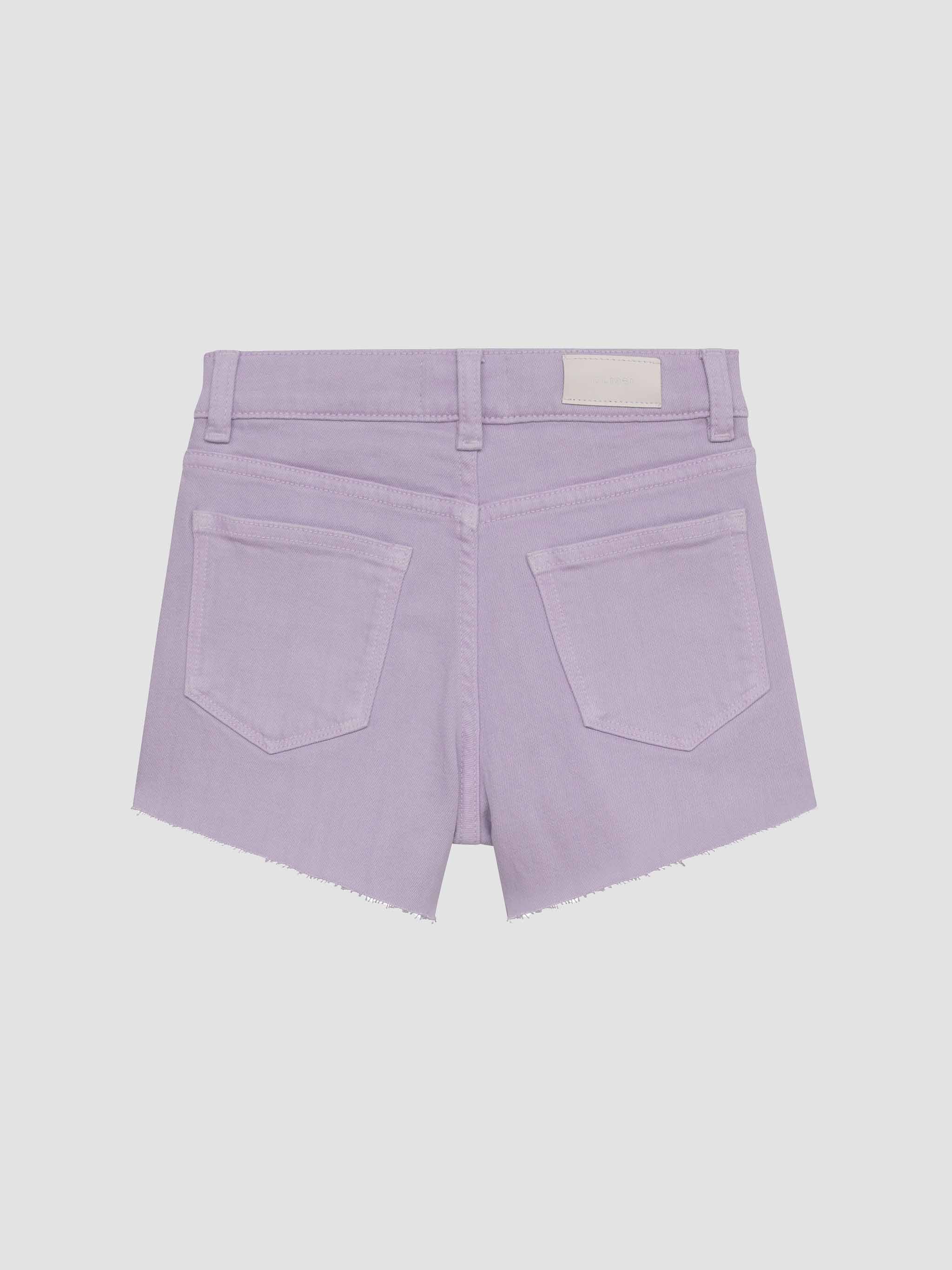 Lavender shorts on a light gray background