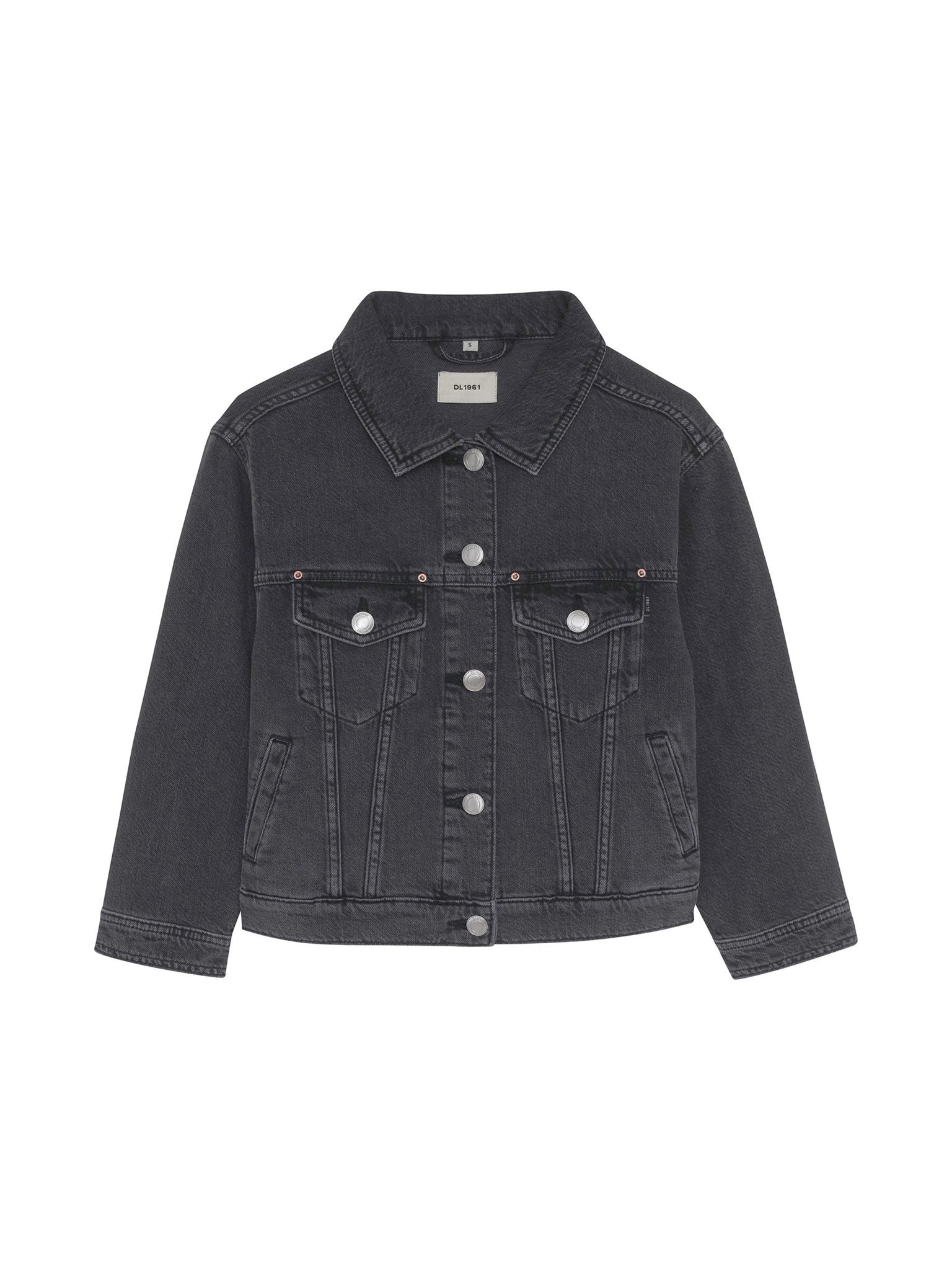 DL1961 Kids girls' Jordyn trucker jacket in Nightspell, ghost product image, front view