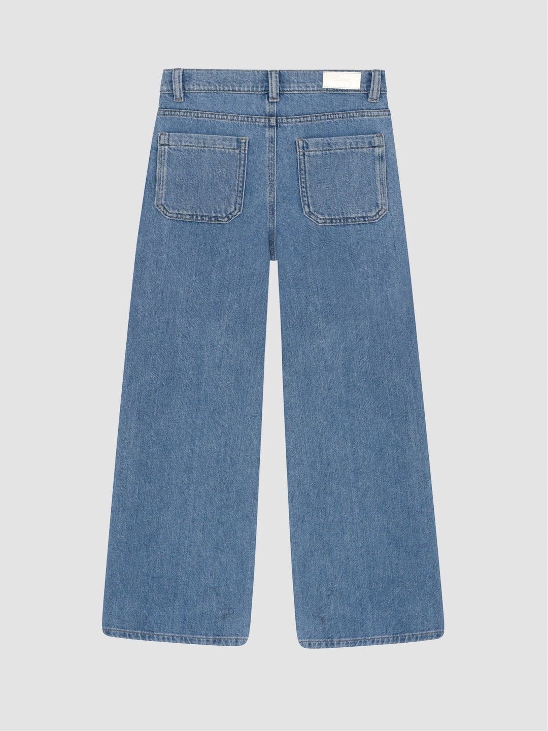 DL1961 girls' Lily wide-leg jeans in light blue 'Sky Fade', flat back view with patch pockets.