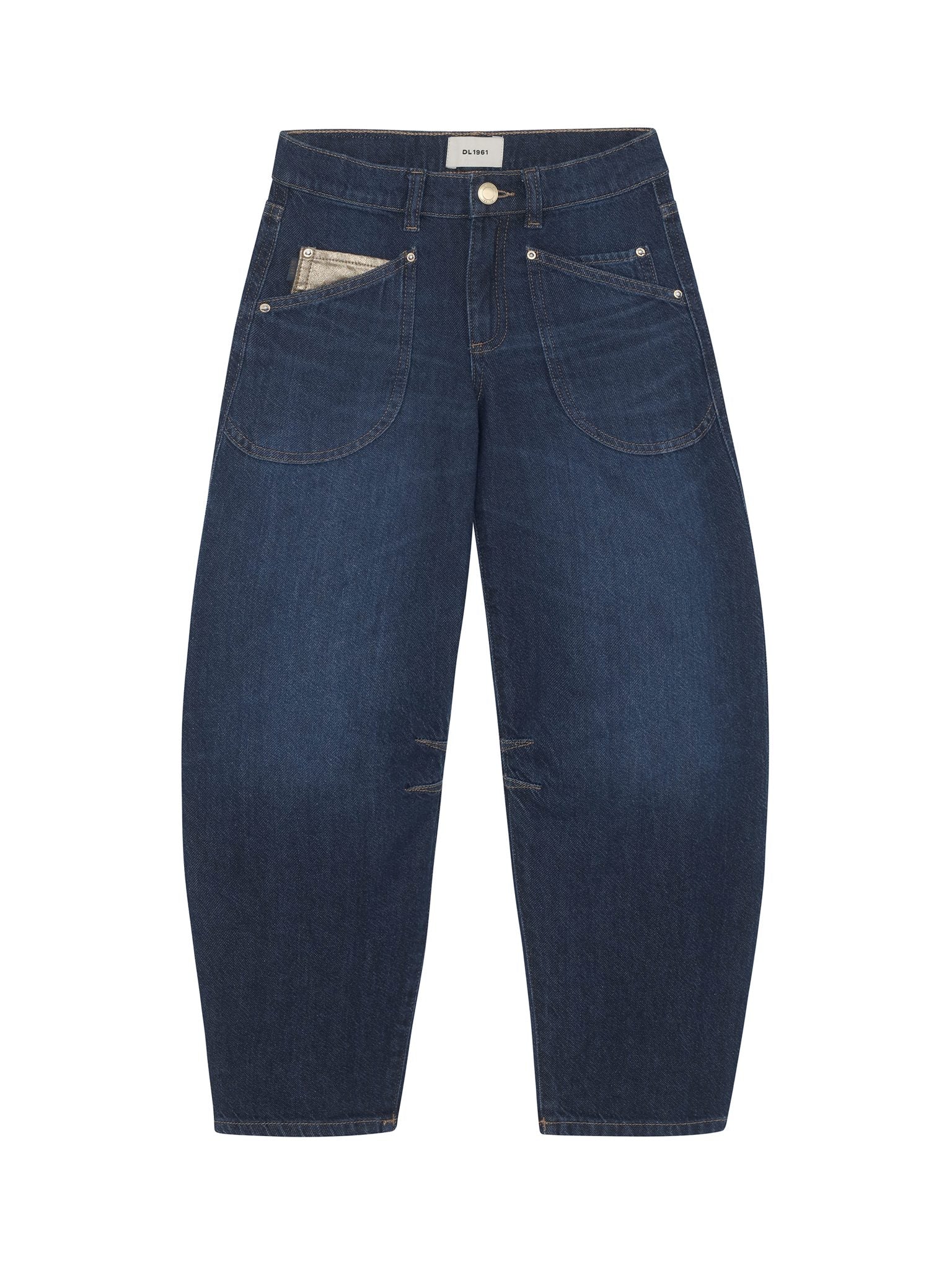 DL1961 Kids girls' Lilia barrel jeans in Deep Water, ghost product image, front view