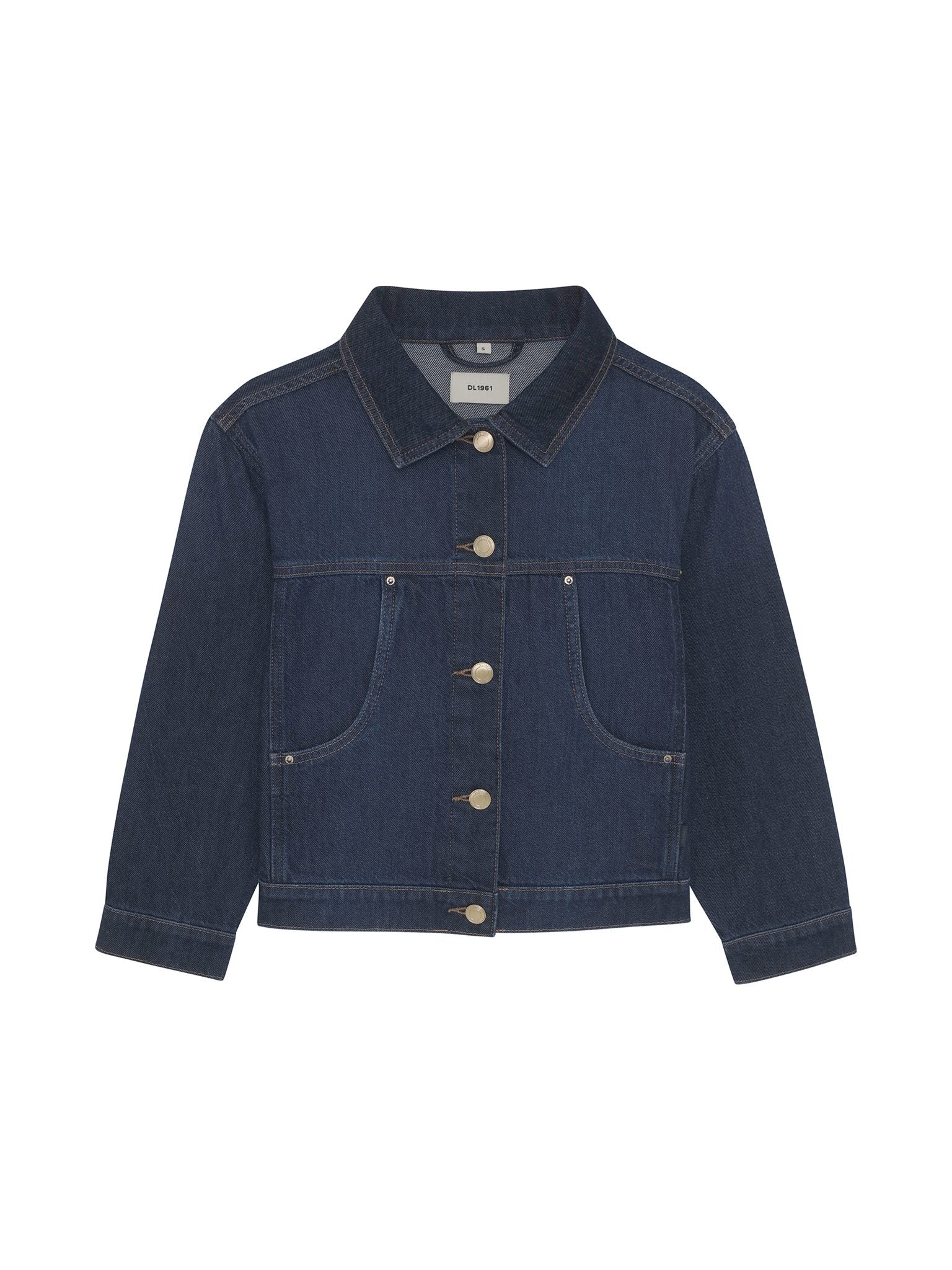 DL1961 Kids girls' Jordyn trucker jacket in Deep Water, ghost product image, front view