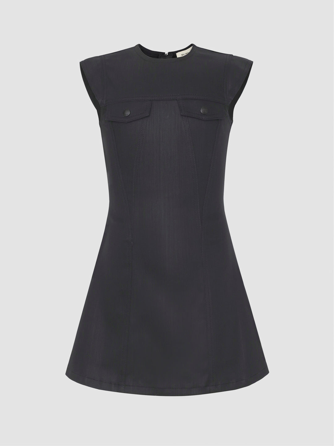 DL1961 girls' Bety cap sleeve dress in black coated denim 'Nightspell', flat front view.