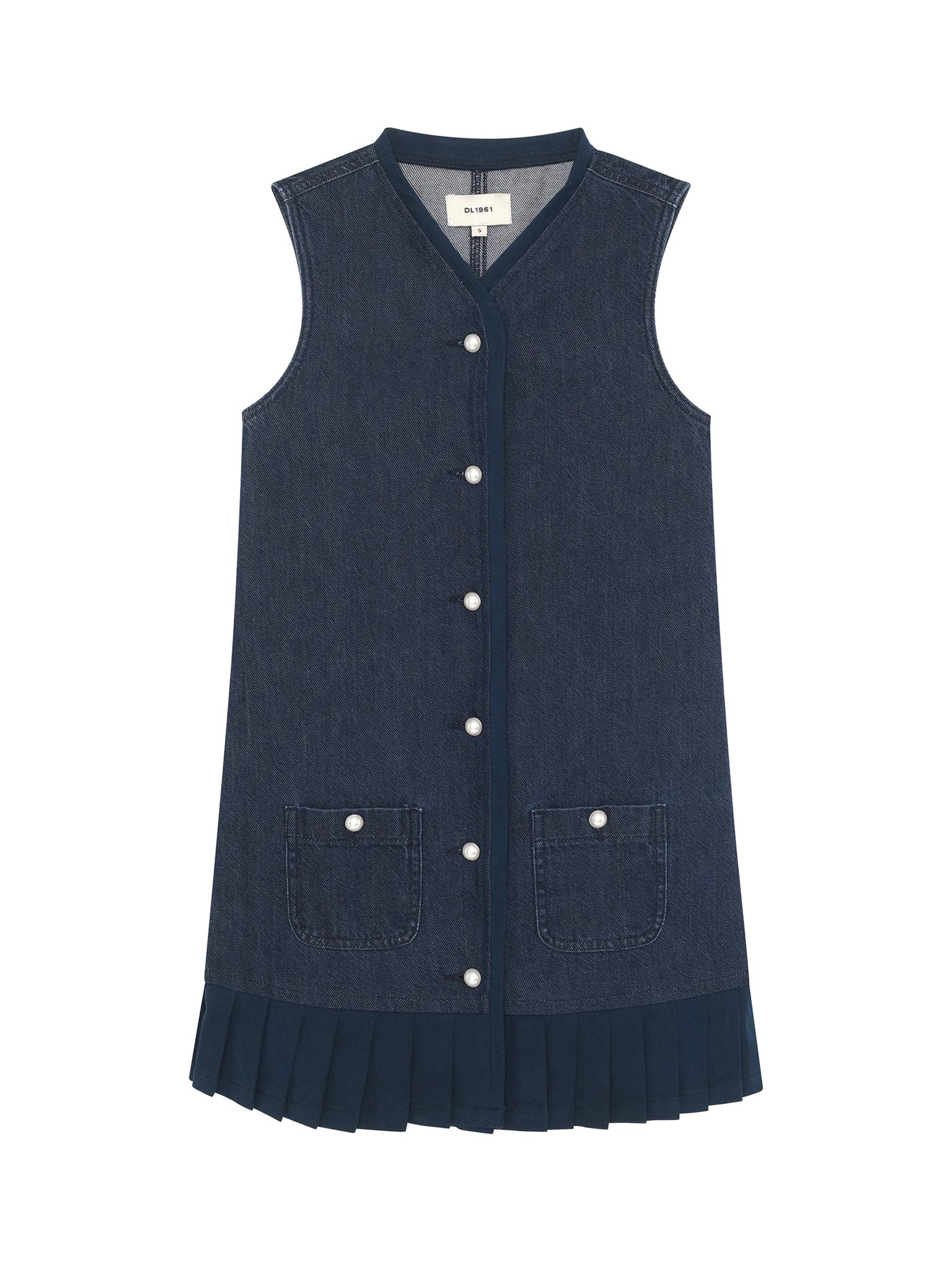 DL1961 Kids girls' Manning vest dress in Deep Water, ghost product image, front view