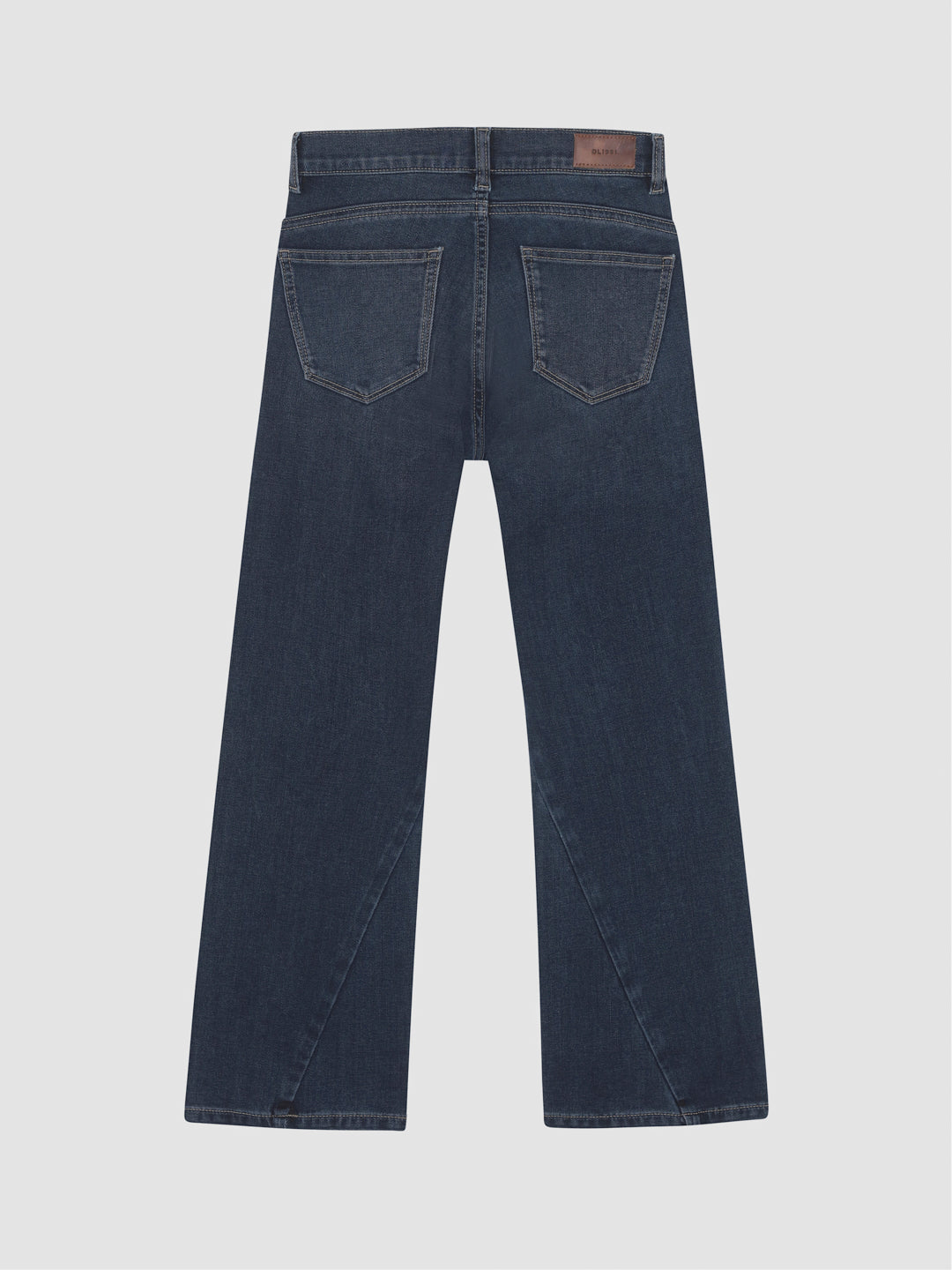 DL1961 girls' Cleo low-rise bootcut jeans in dark indigo 'Nightlight', flat back view with pockets.