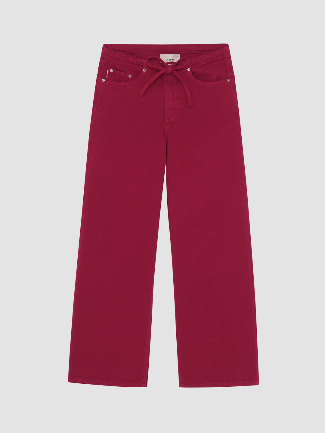 DL1961 girls' Frankie low-slung wide-leg jeans in raspberry red 'Rouge', flat front view.
