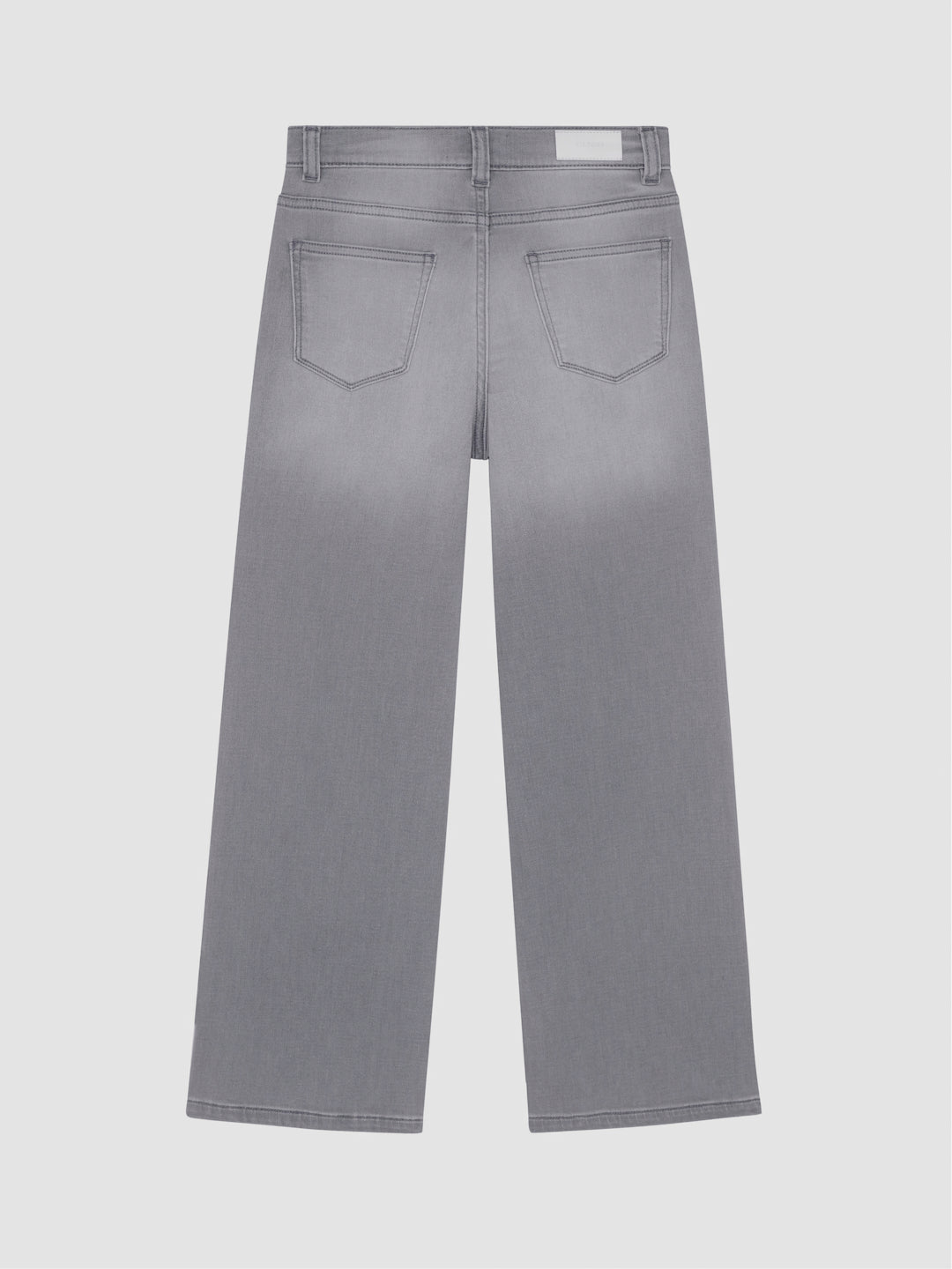 DL1961 girls' Lily wide-leg jeans in light grey 'Washed Grey Knit', flat back view with pockets.