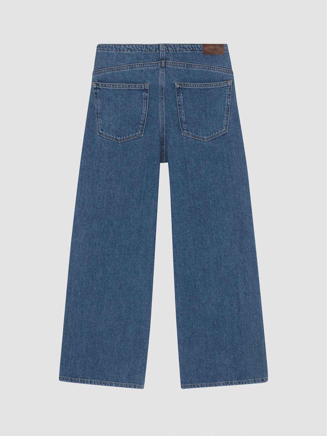 DL1961 girls' Frankie Low-Slung Wide-Leg jeans in medium blue 'Denim Dream', flat back view with leather tab.