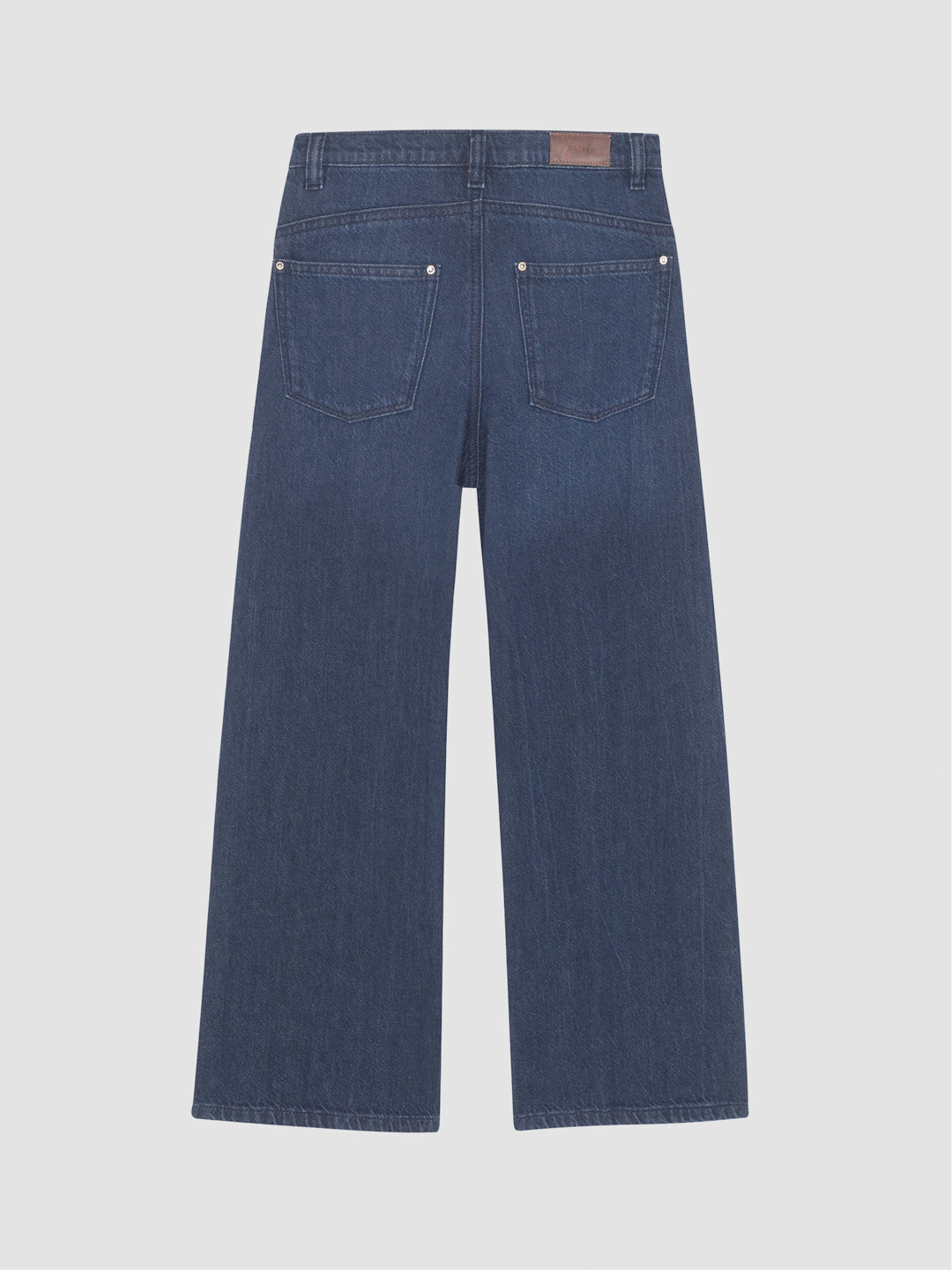 DL1961 girls' Frankie Low-Slung Wide-Leg jeans in dark indigo blue 'Deep Water', flat back view.