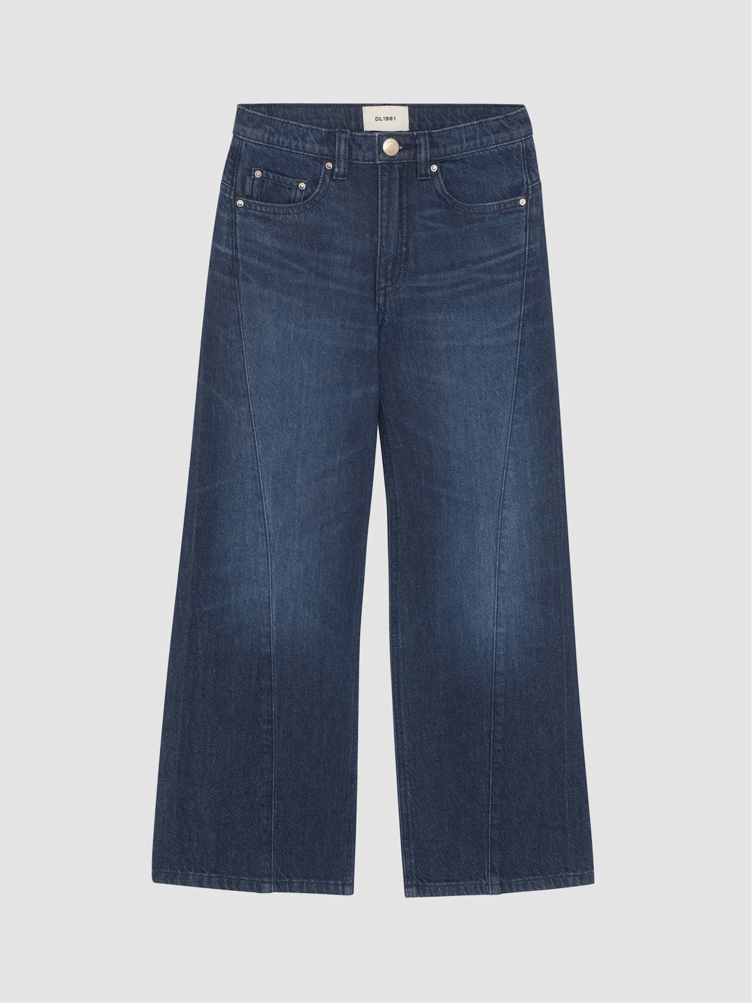 DL1961 girls' Frankie Low-Slung Wide-Leg jeans in dark indigo blue 'Deep Water', flat front view.