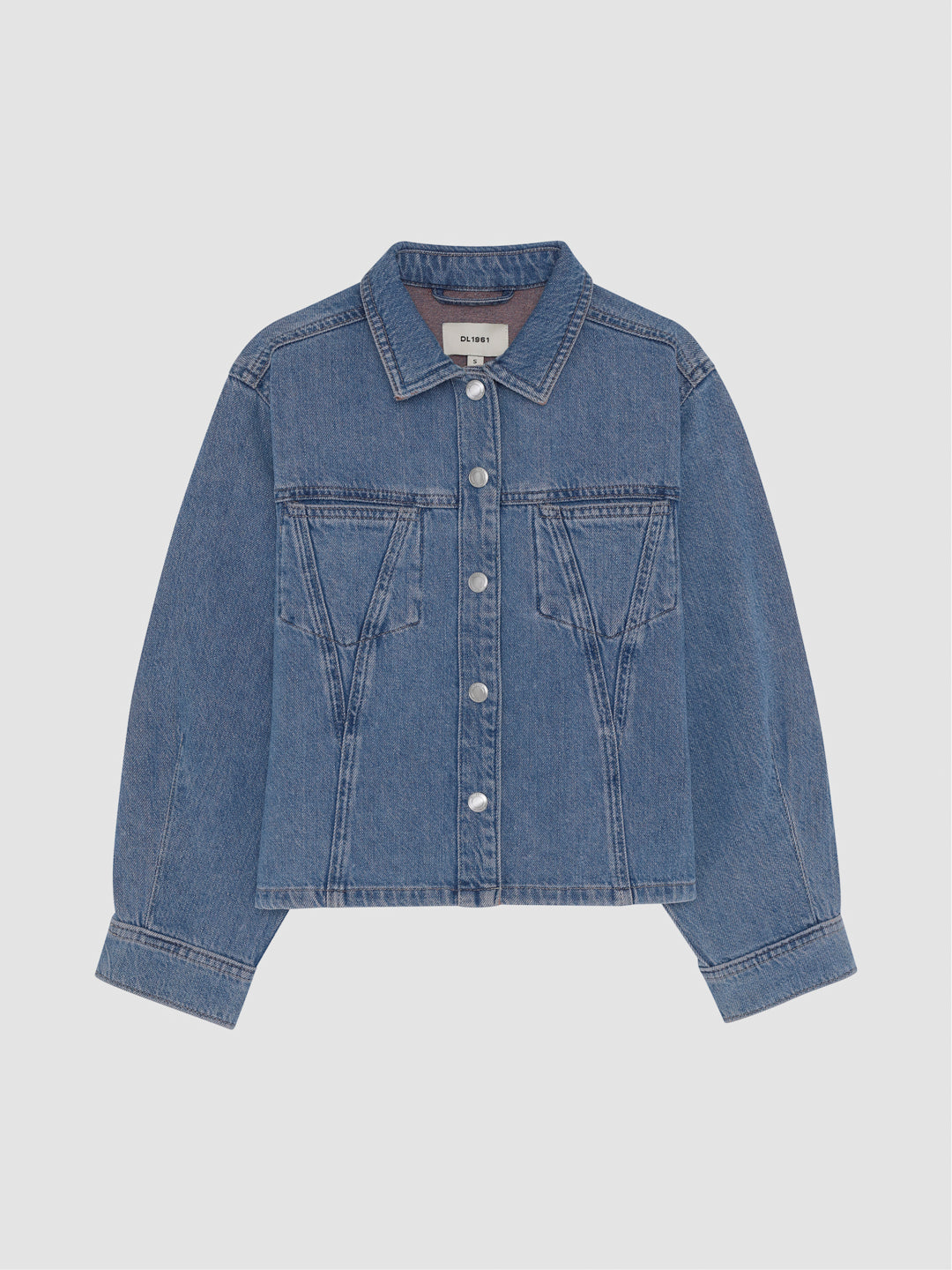 DL1961 girls' Simona Top in mid-wash 'Indigo Rose', button-front denim shirt with chest pockets, flat front view.