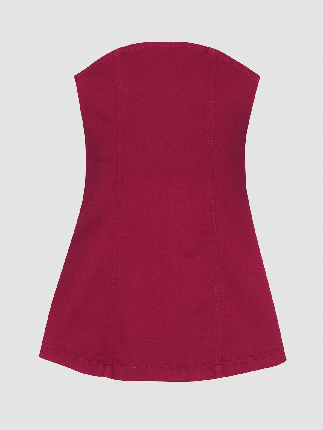 DL1961 girls' Bety Strapless Denim Dress in deep raspberry 'Rouge', corset-style bodice, flat front view.