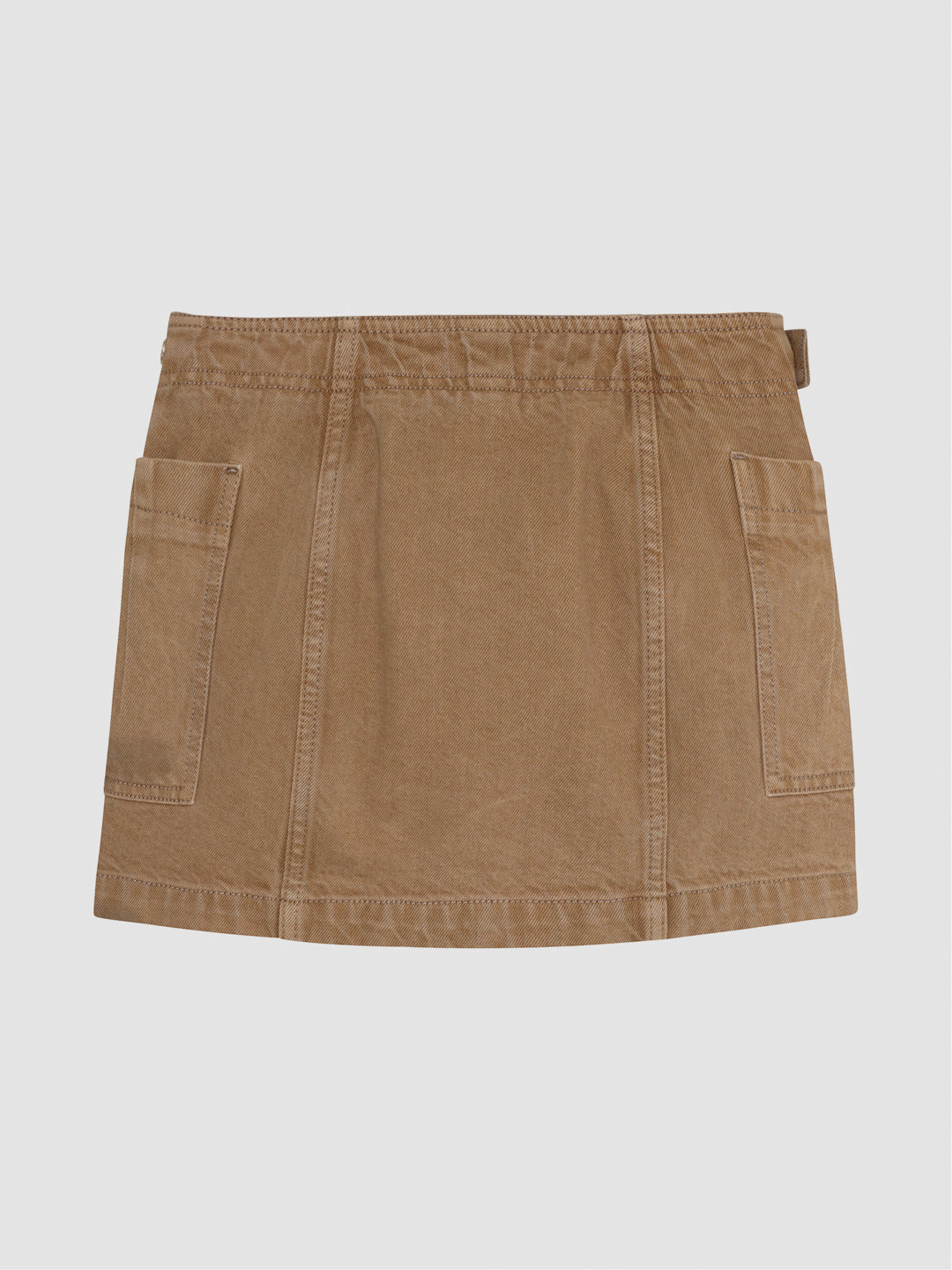 DL1961 girls' Selina Wrap Skirt in tan 'Savannas' with patch pockets, flat back view.
