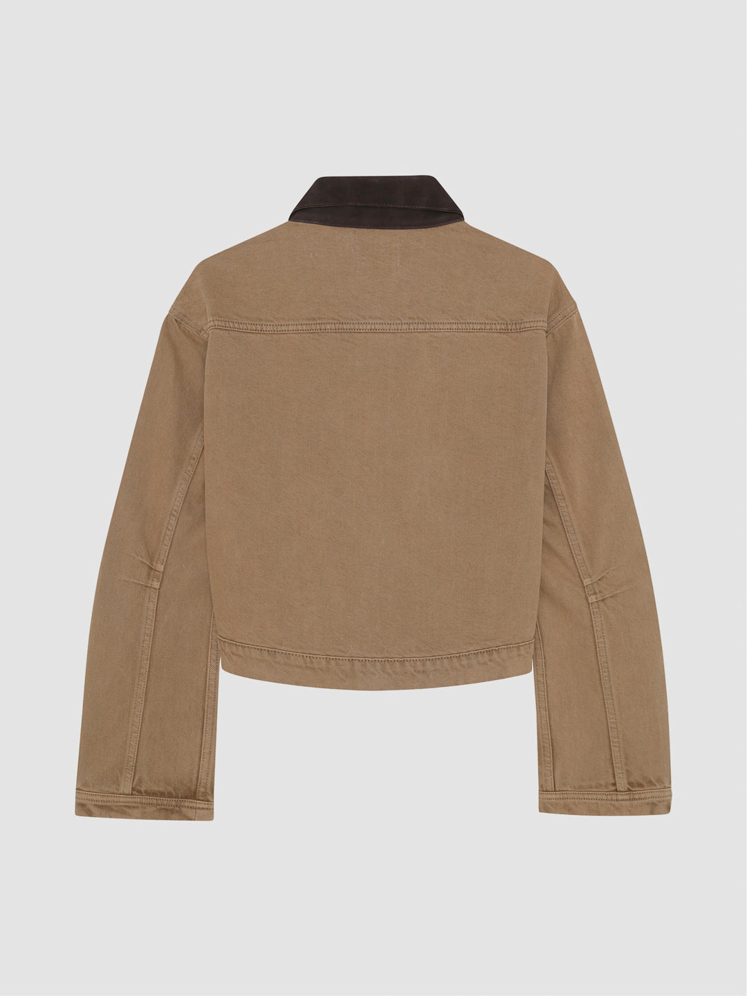 DL1961 girls' Reese Denim Jacket in tan 'Savannas' with a brown corduroy collar, flat back view.
