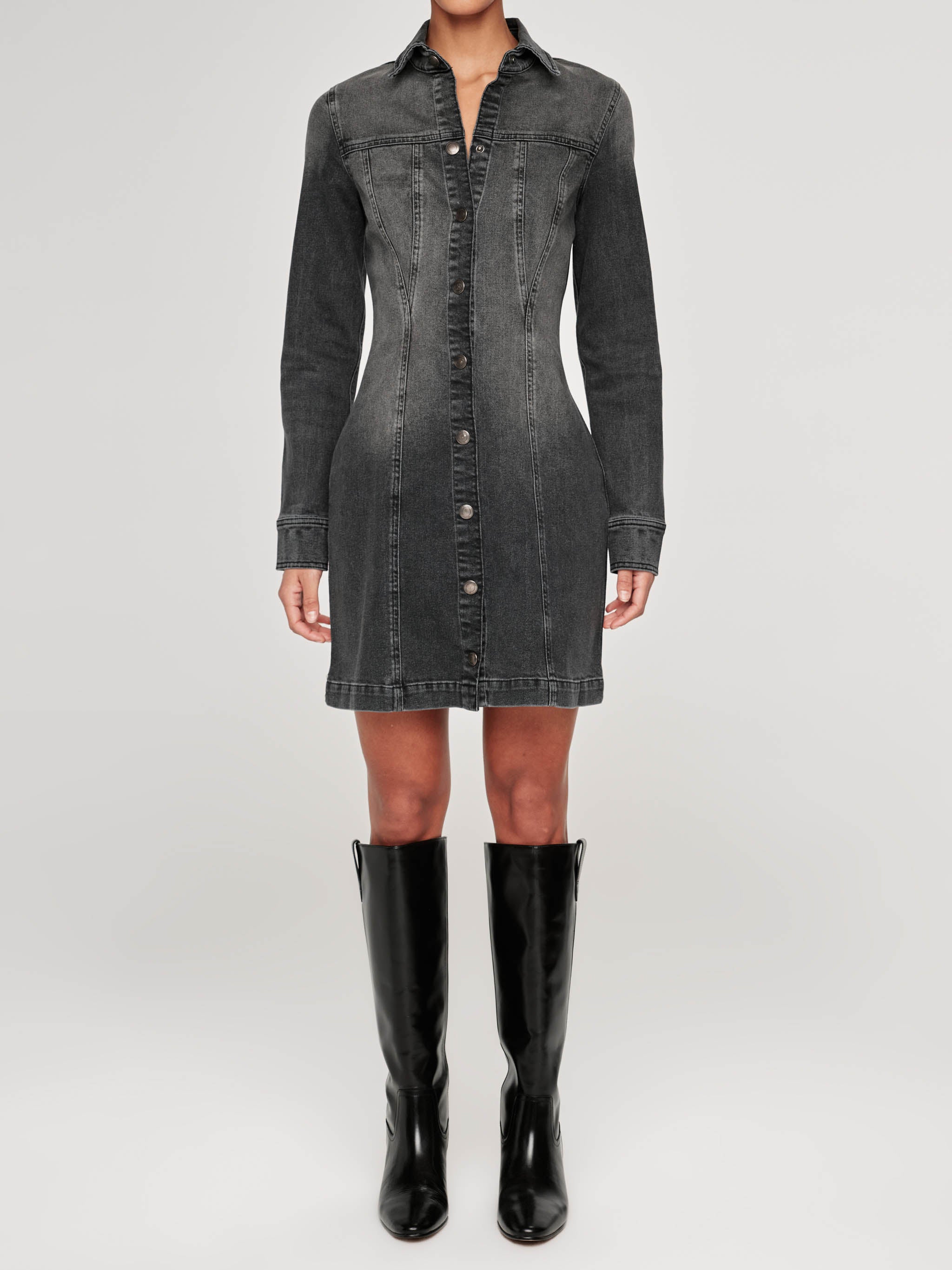 Payton Denim Dress Long Sleeve Mini | Lt. Nightshade