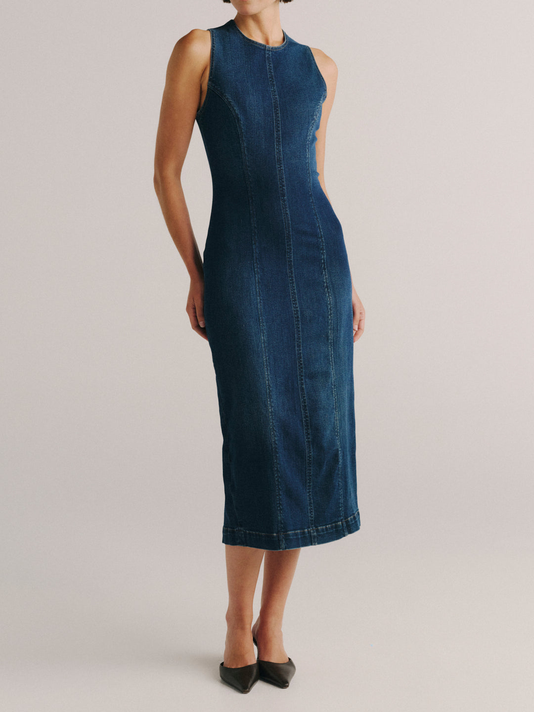 Esme Denim Midi Dress in Blue
