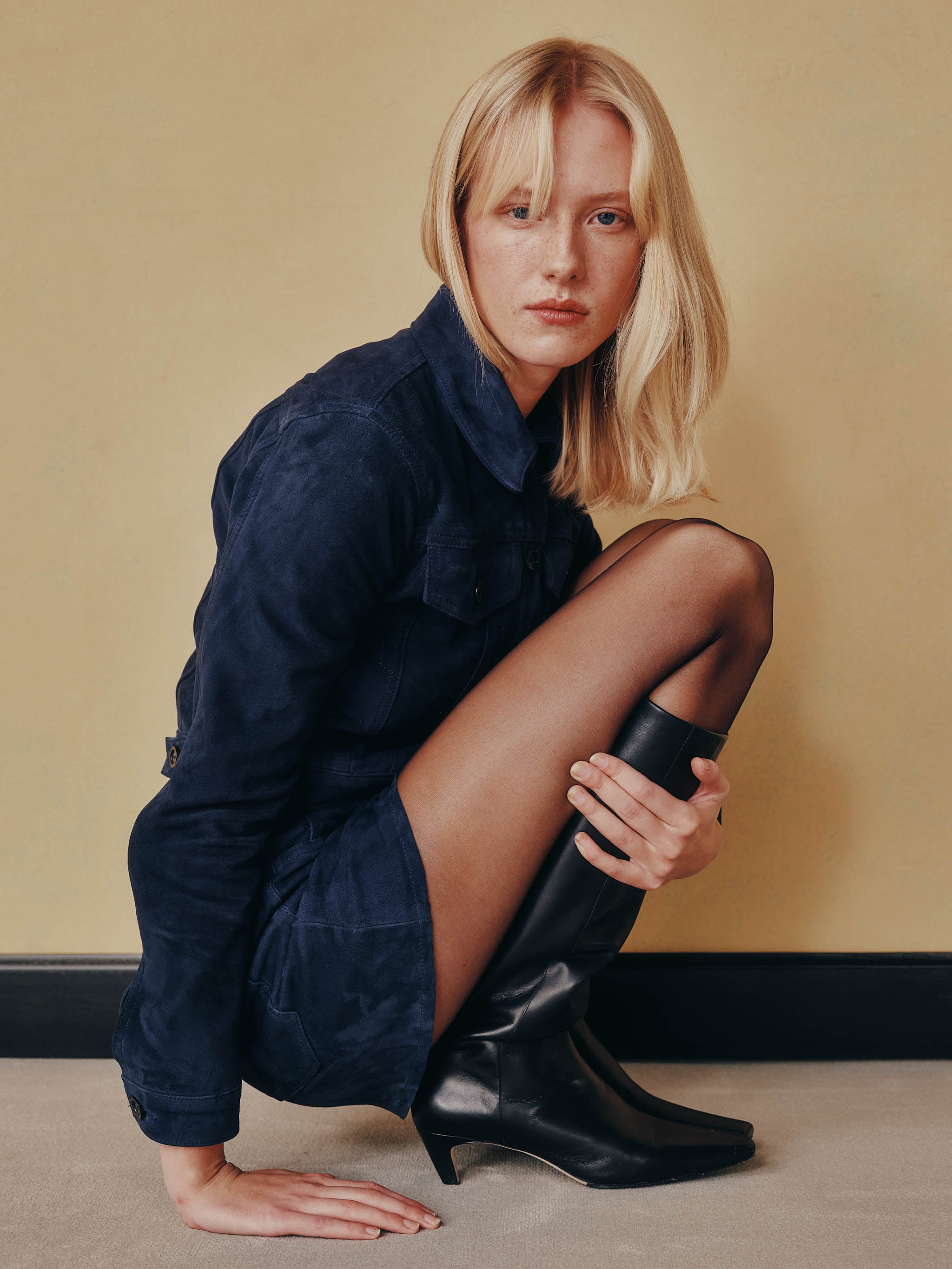 Alma Skirt Mini | Navy Suede