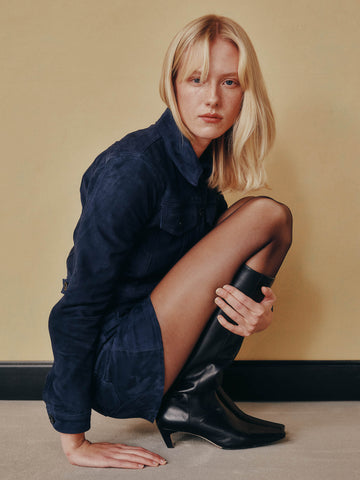 Alma Skirt Mini | Navy Suede