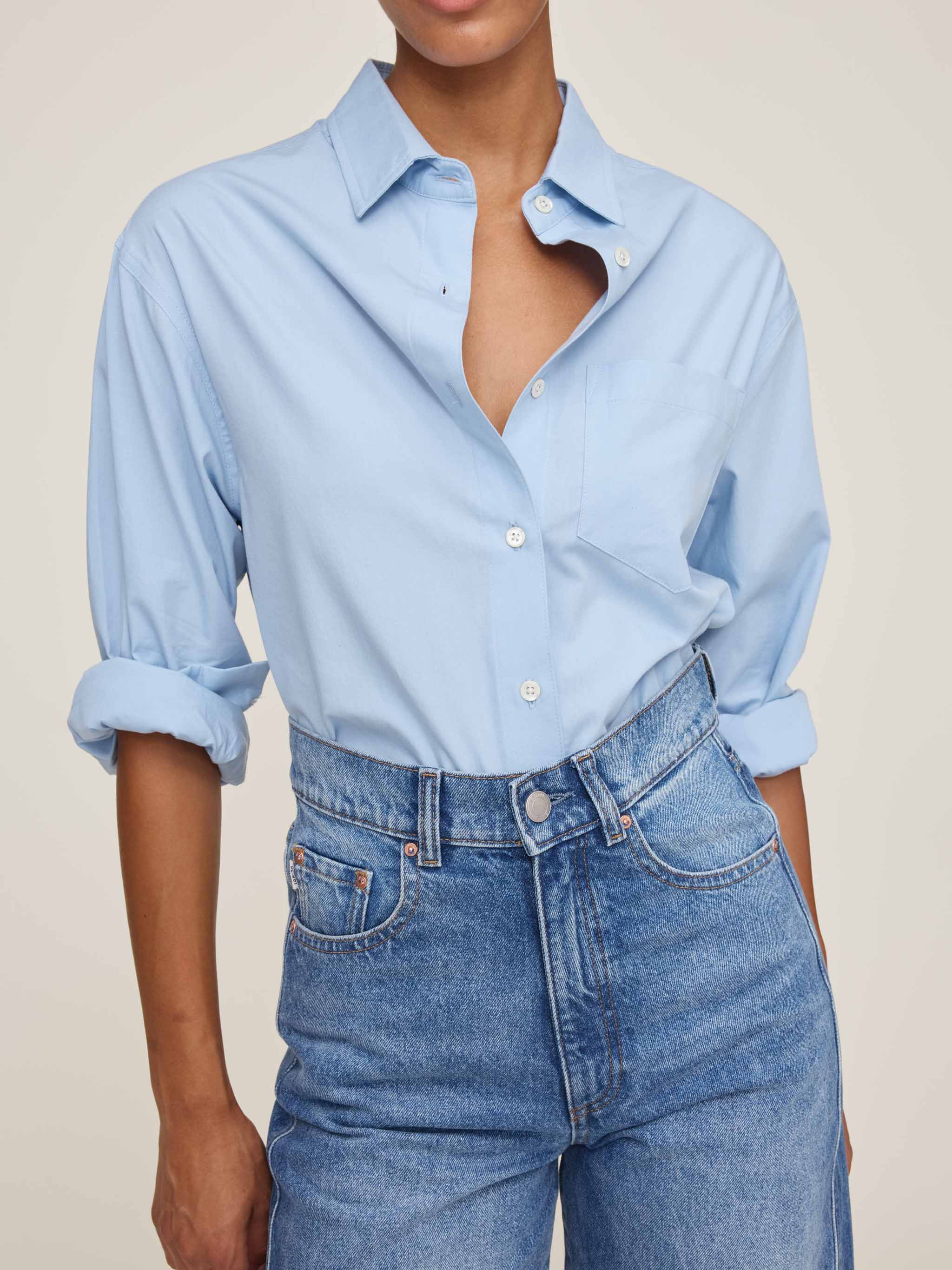 Faye Oversized Shirt | Lt Blue Poplin
