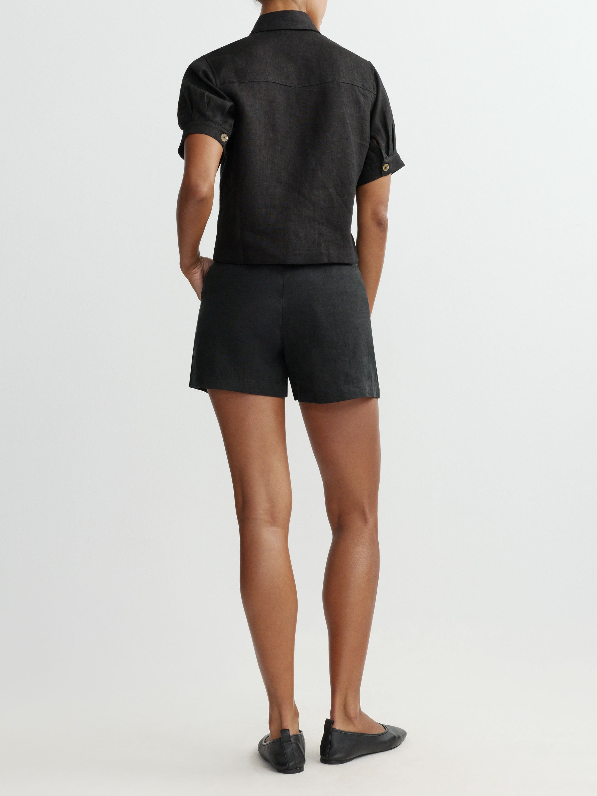 Montauk Shirt Puffed Sleeve | Black Linen