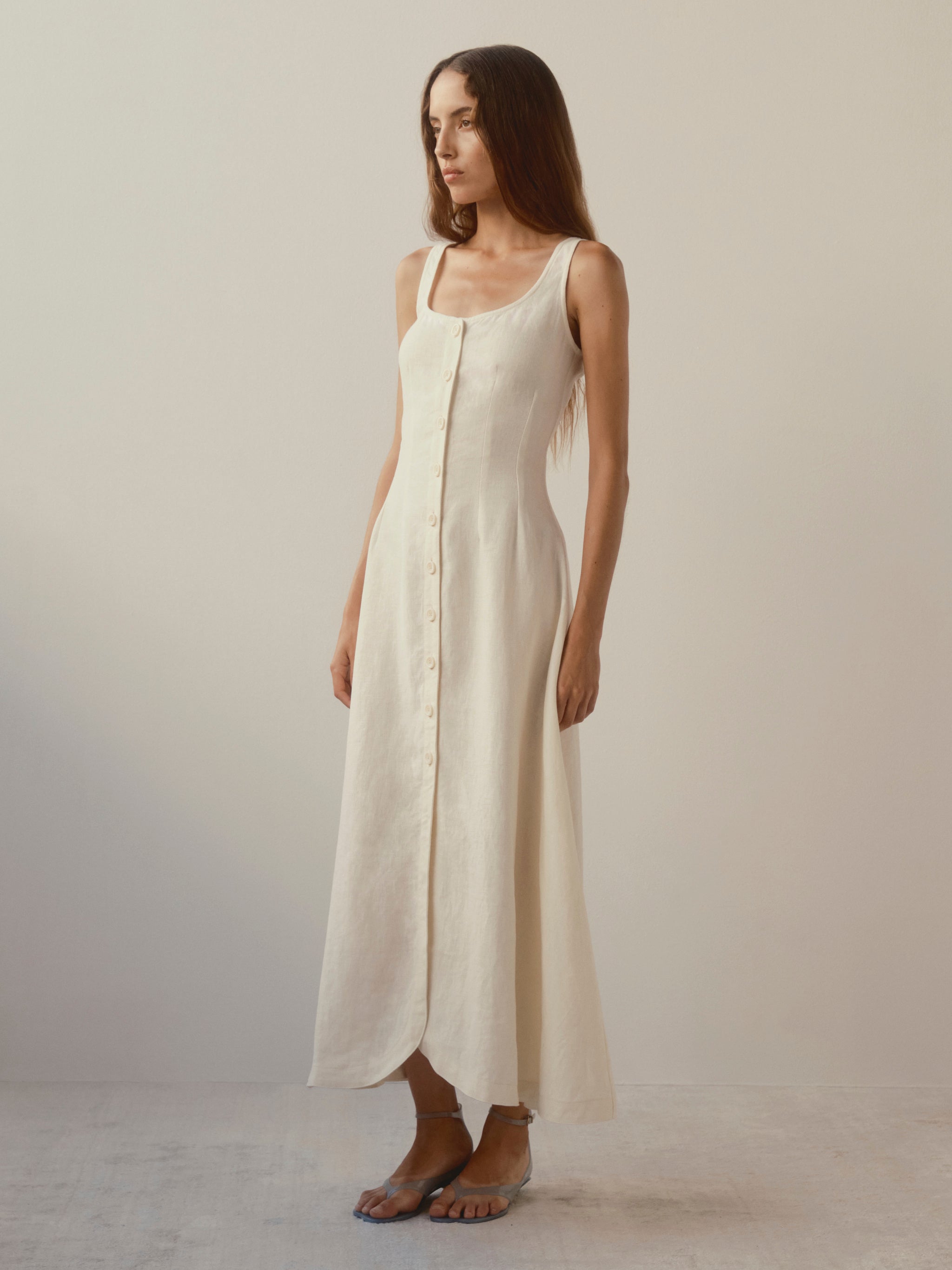 Montauk Dress Sleeveless Maxi | Crema Linen