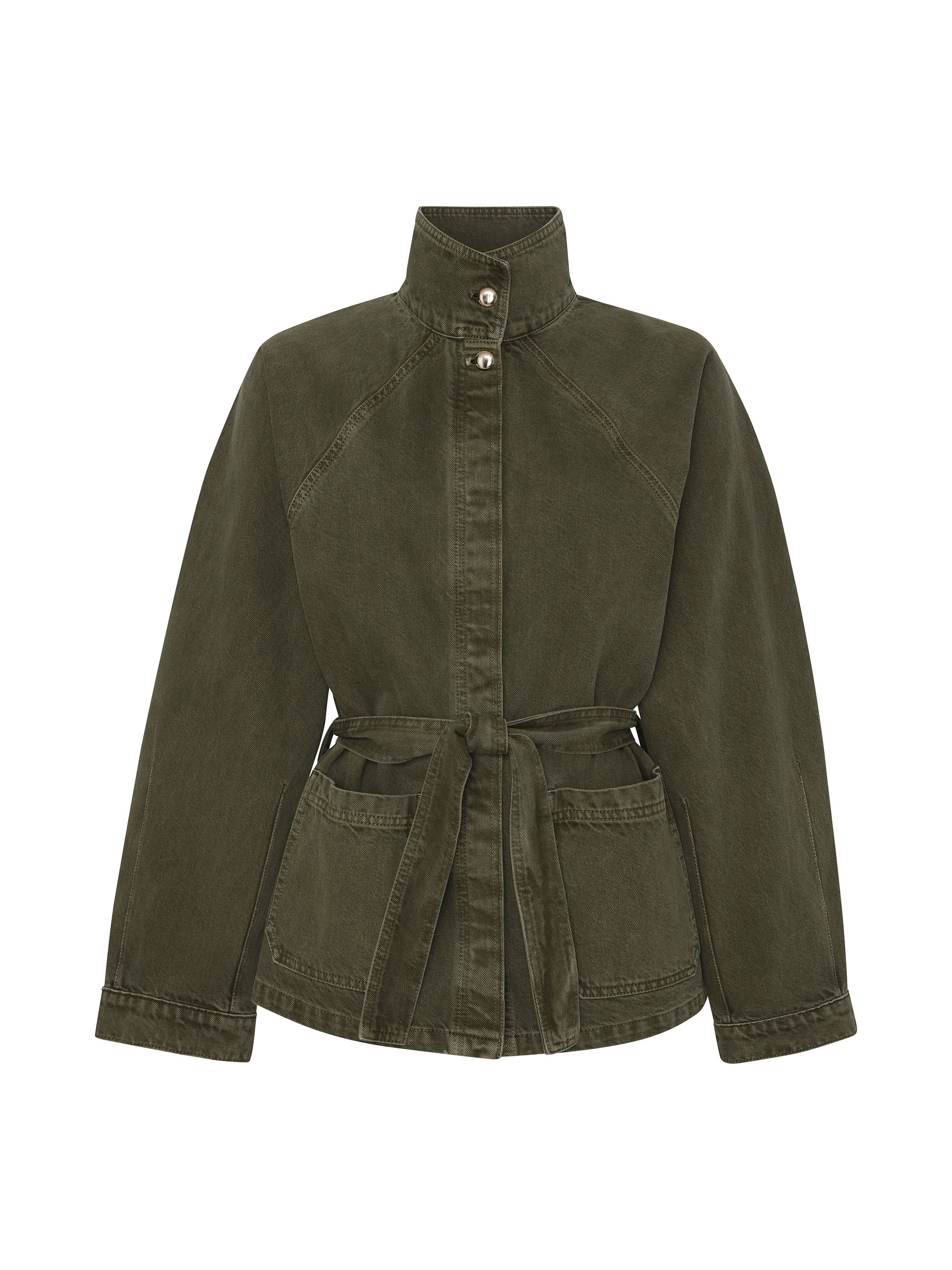 Shiloh Jacket in Pine, ghost-mannequin product shot on white, front view.