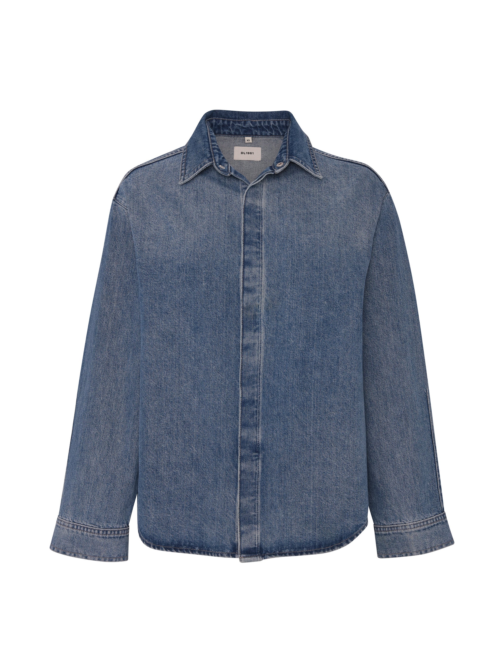 Addison Overshirt in Endless Sea, ghost-mannequin product shot on white, front view.