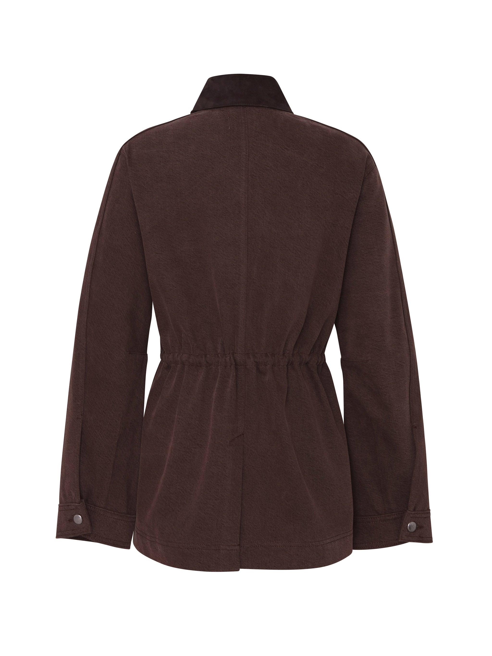 Field Jacket in Brownstone, ghost-mannequin product shot on white, back view.