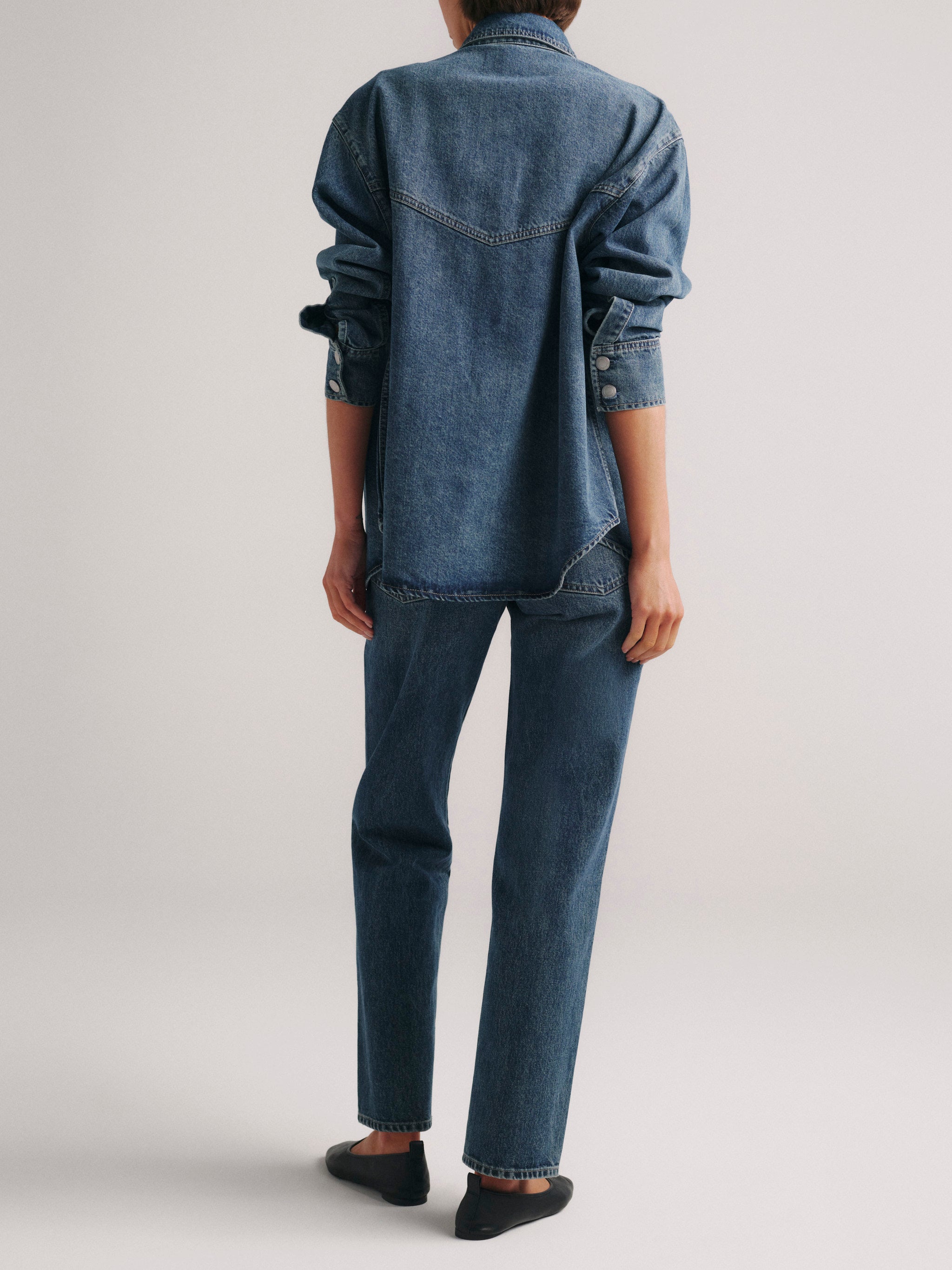 DL1961 x Olympia Addison Overshirt in Royal — back view