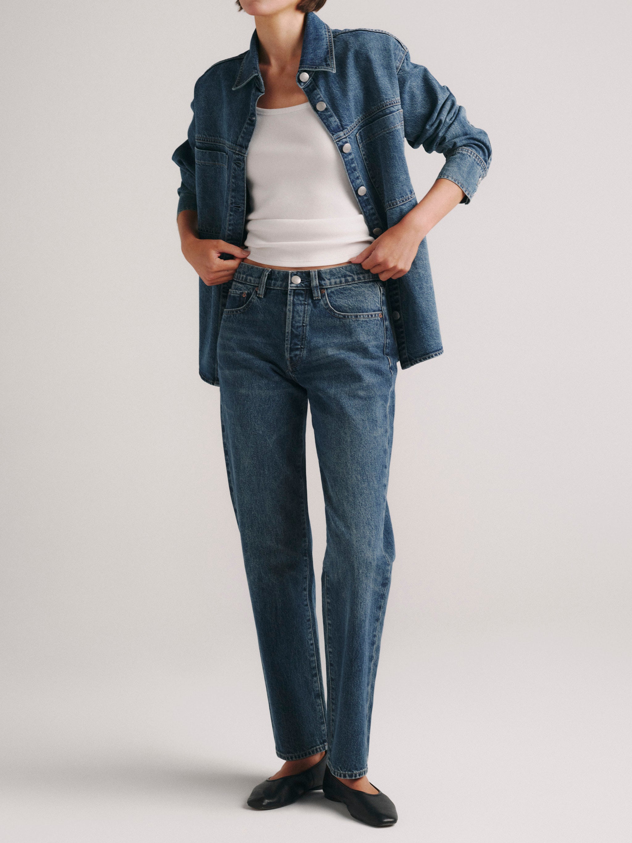 DL1961 x Olympia Addison Overshirt in Royal — front view