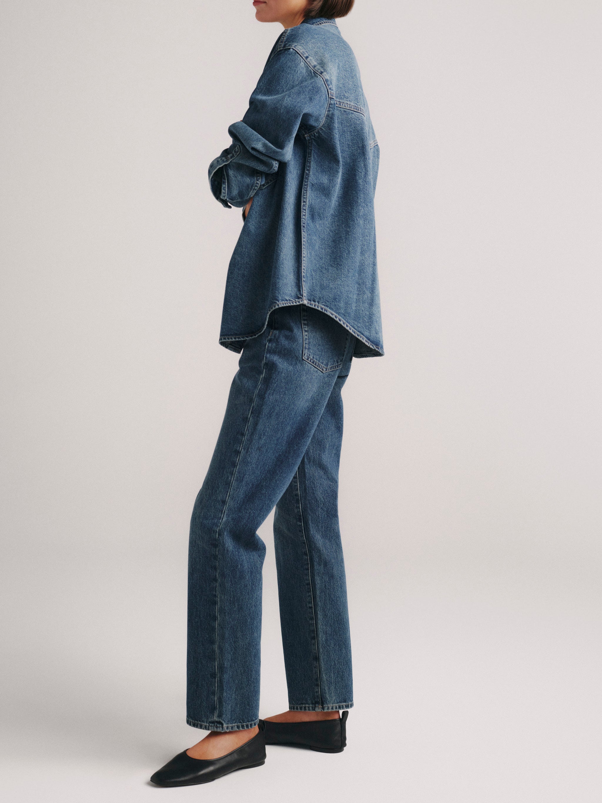 DL1961 x Olympia Addison Overshirt in Royal — side view