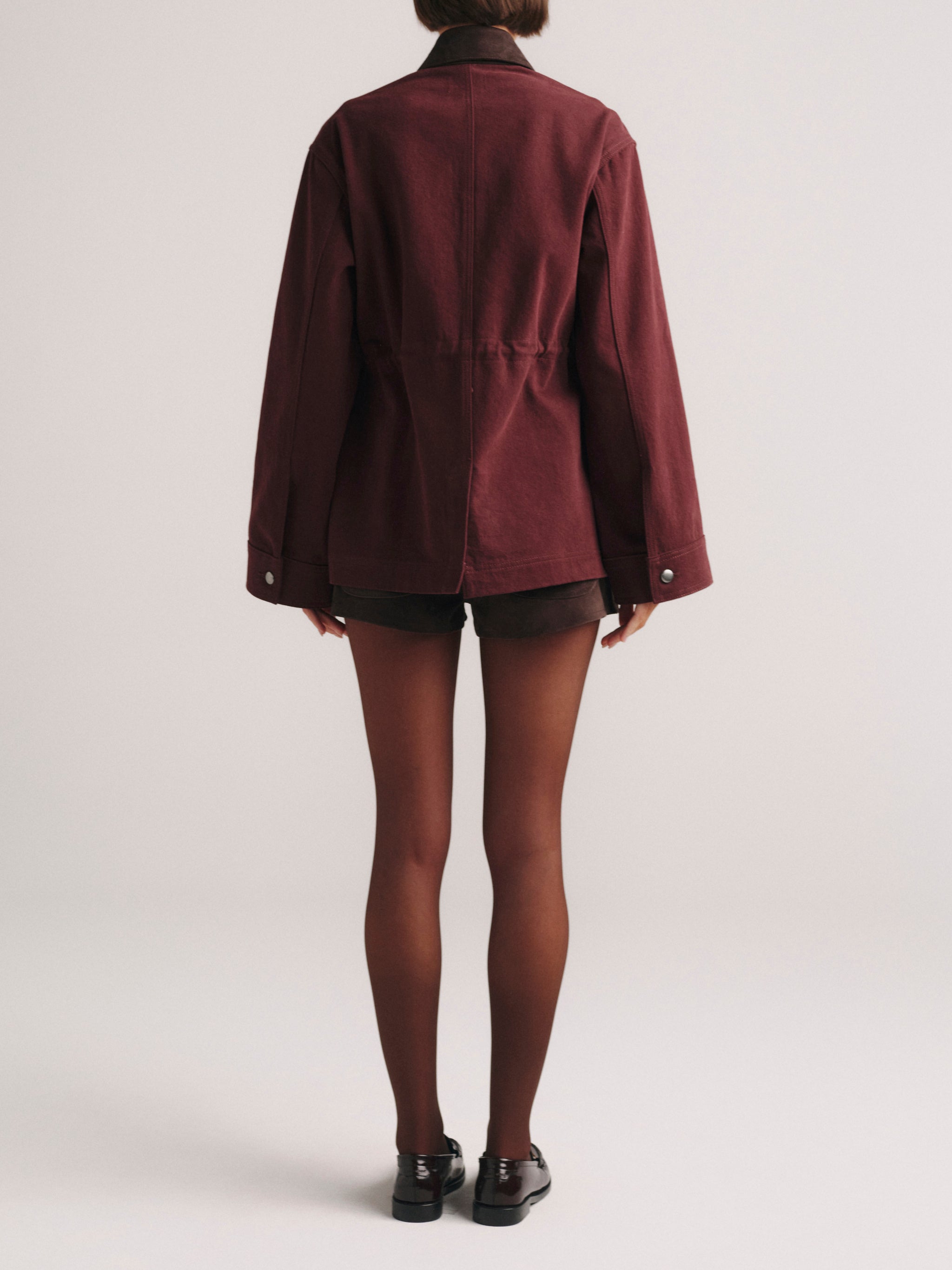 DL1961 x Olympia Cinched Barn Jacket in Vin Rouge — back view