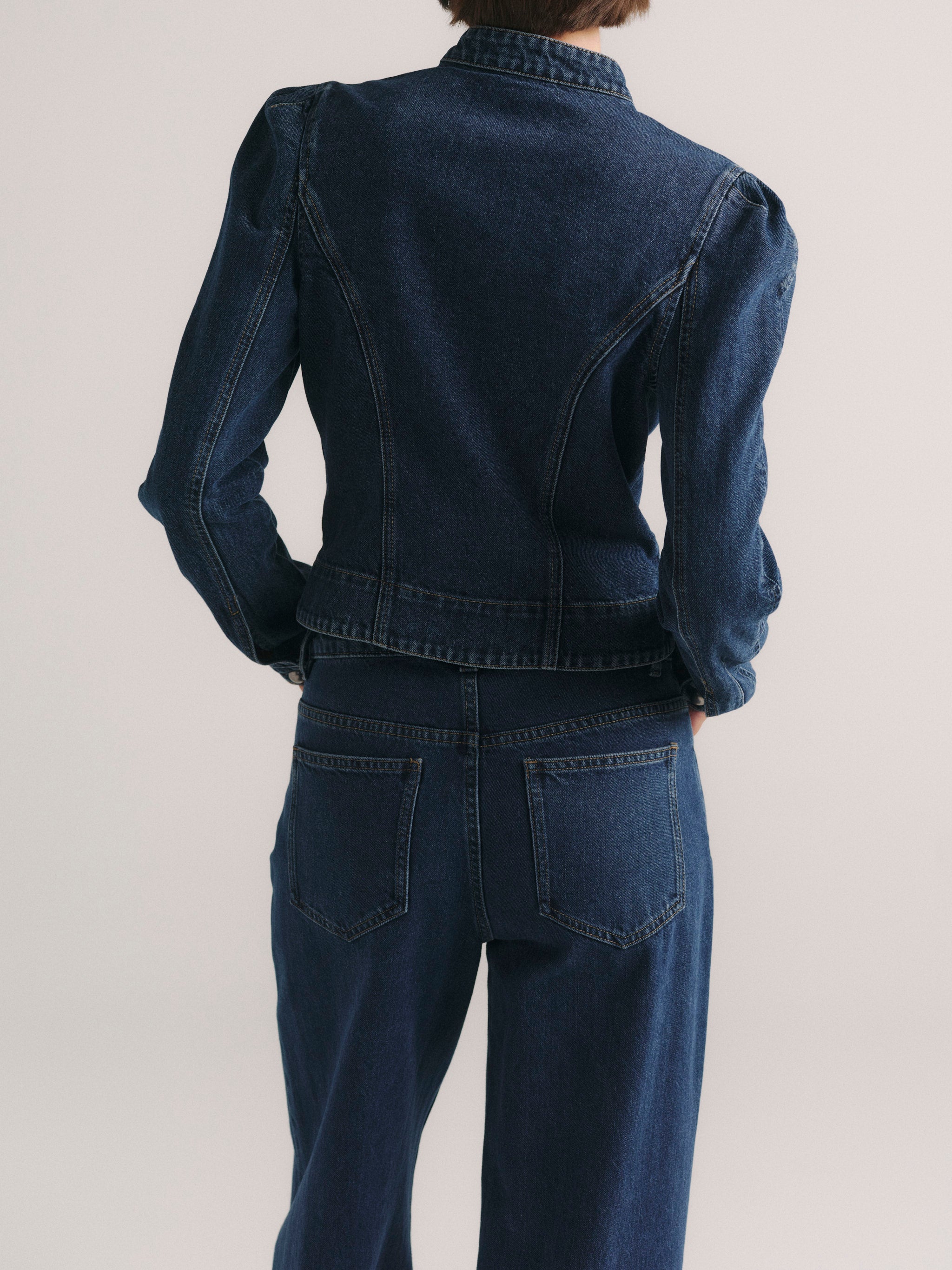 DL1961 Sculpted Denim Top in Moon Lake — back view
