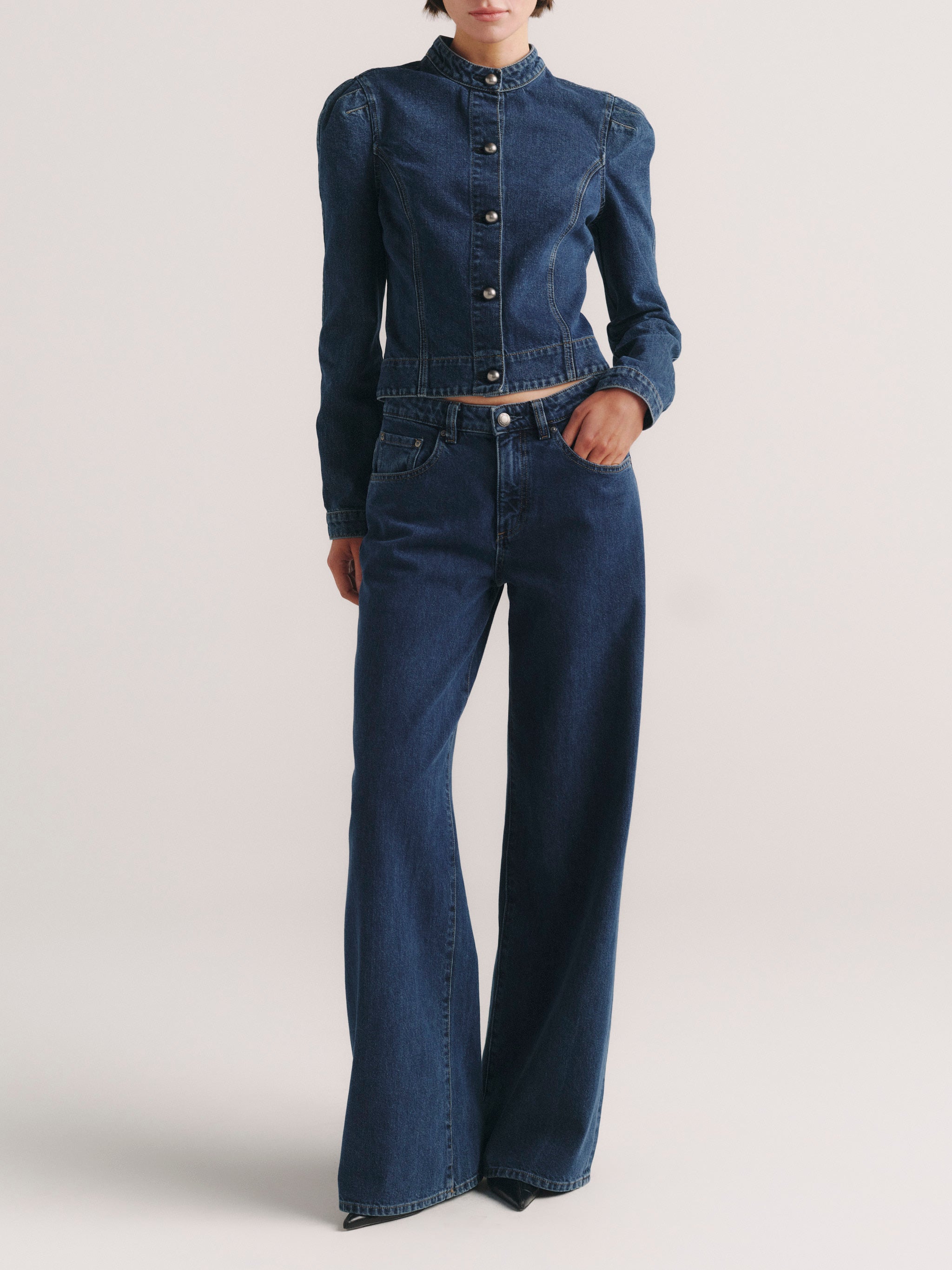 DL1961 Sculpted Denim Top in Moon Lake — front view