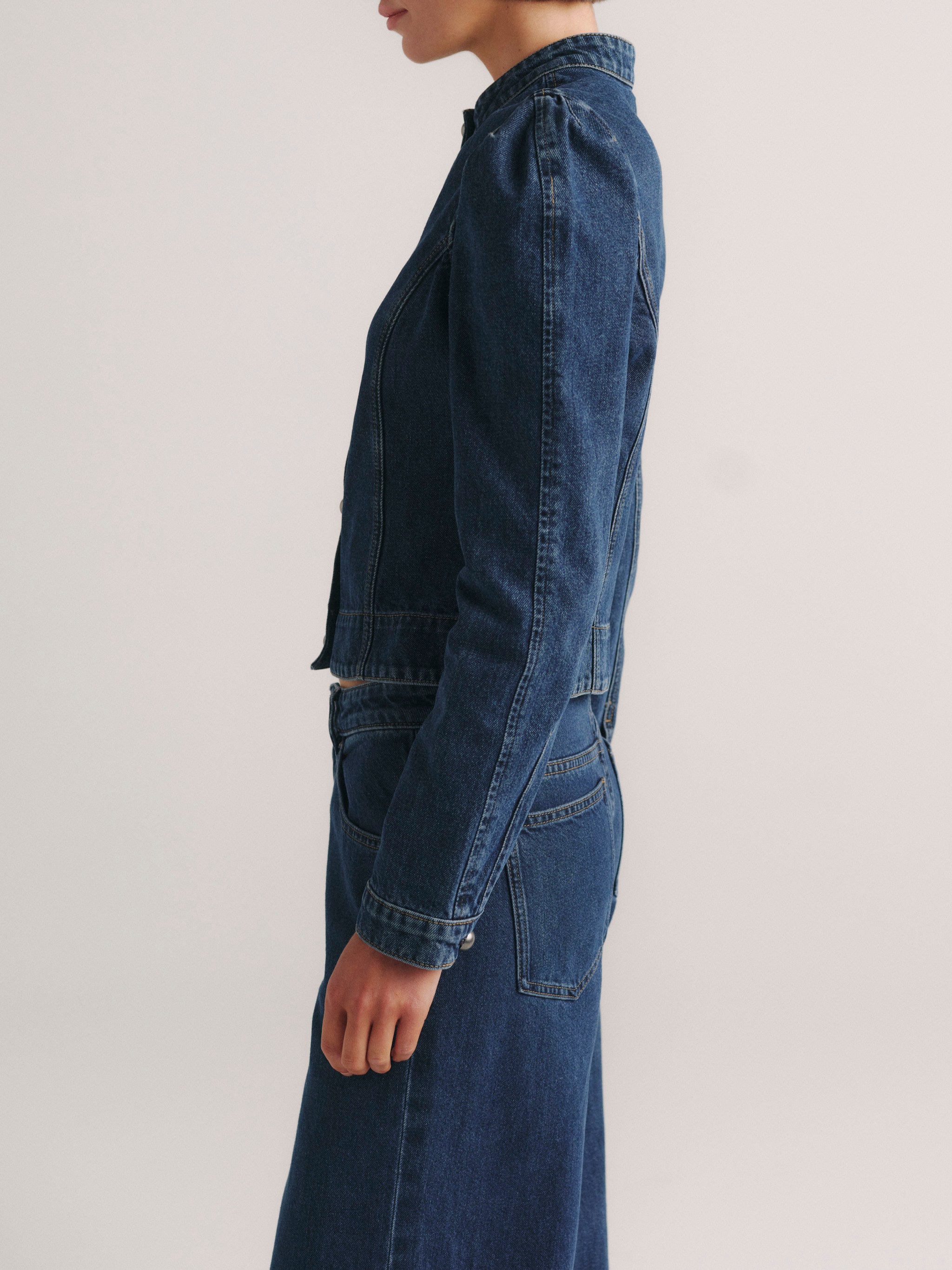 DL1961 Sculpted Denim Top in Moon Lake — side view