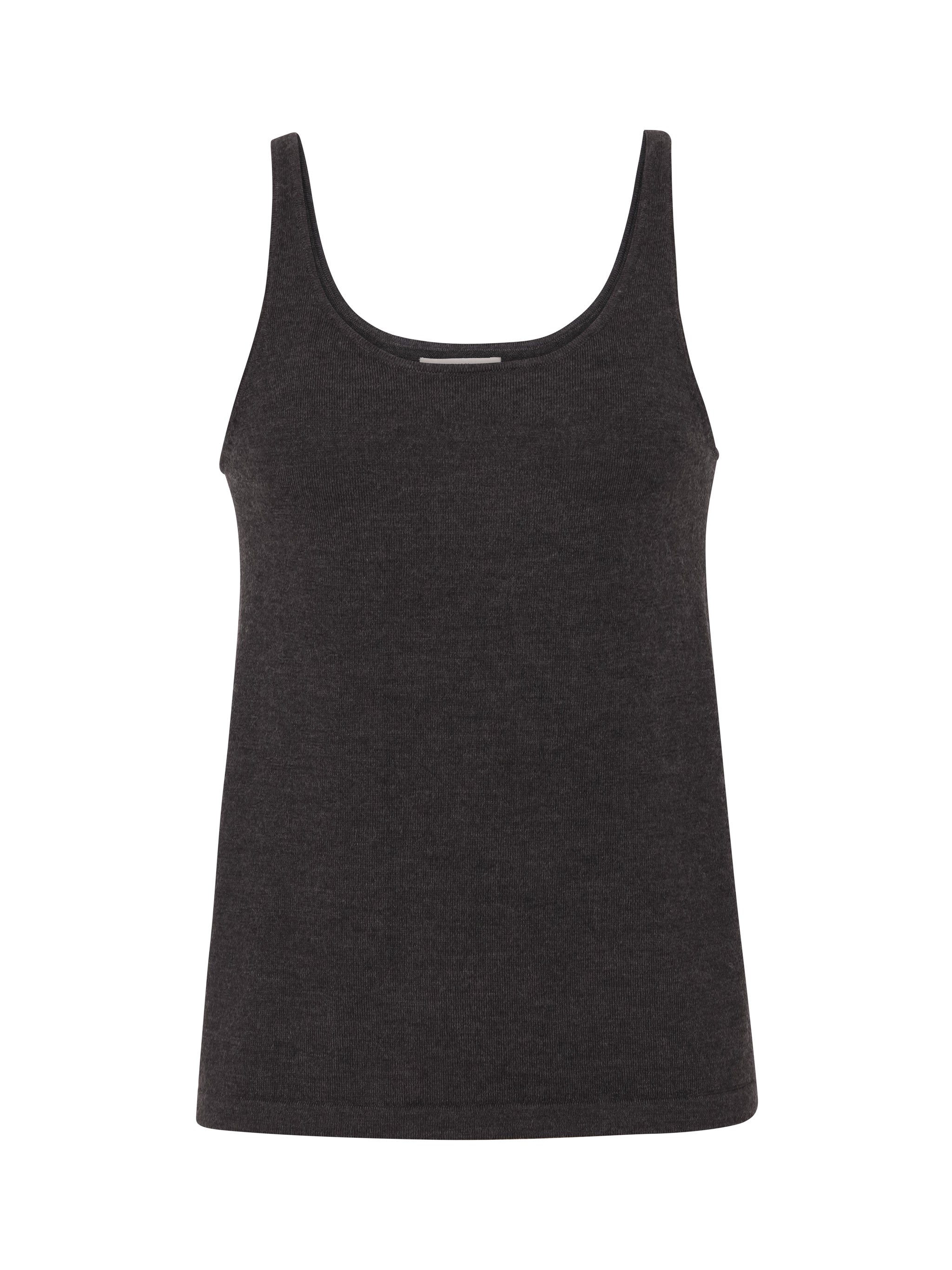 Scoop Neck Tank in Coal, ghost-mannequin product shot on white, front view.