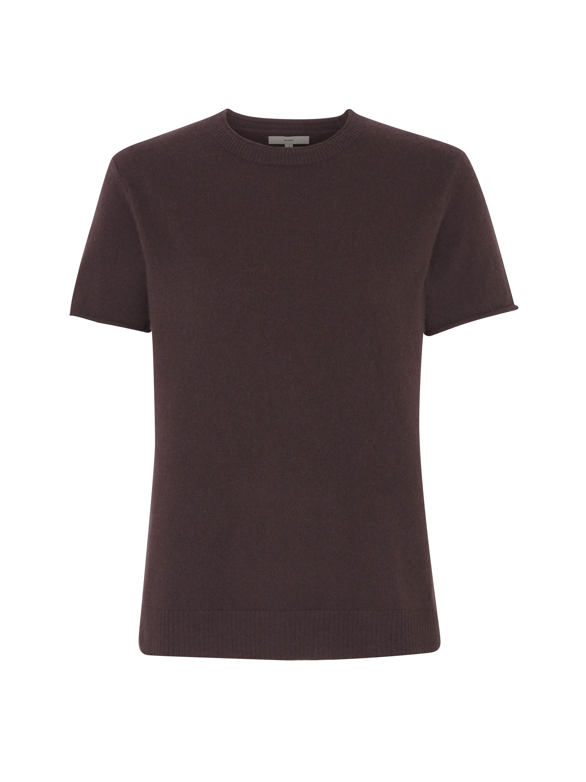 Knit Tee in Brown, ghost-mannequin product shot on white, front view.