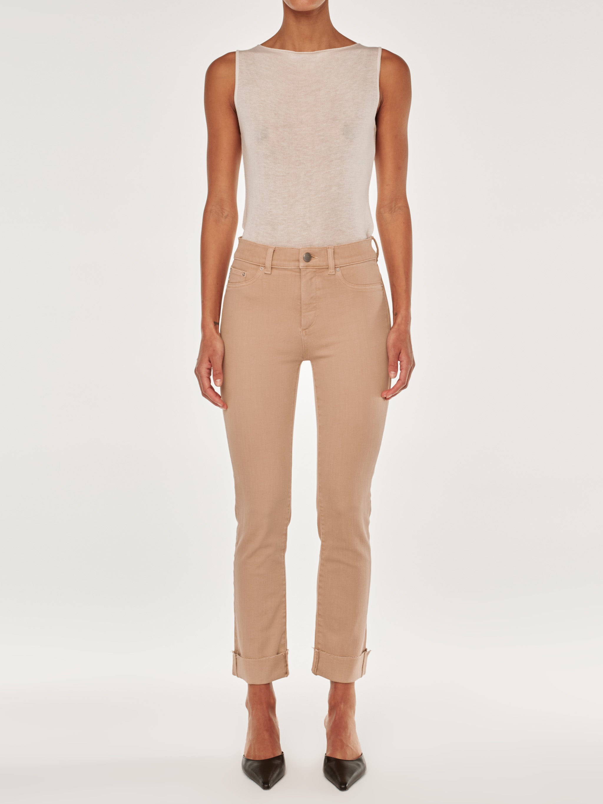 Mara Straight Mid Rise Instasculpt Ankle Jeans | Almond Cuffed